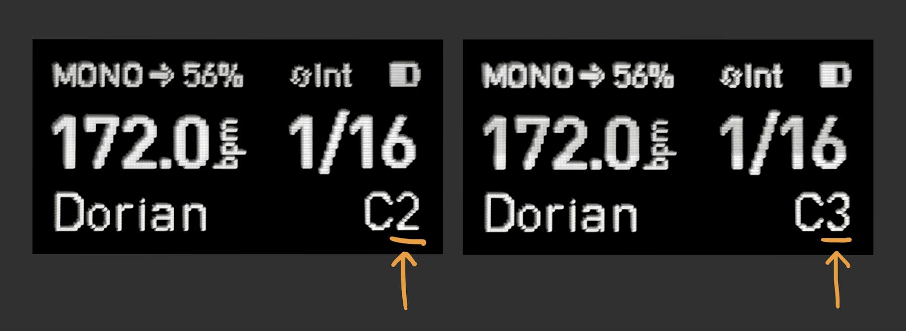 ディスプレイ: Octaveが変化している様子