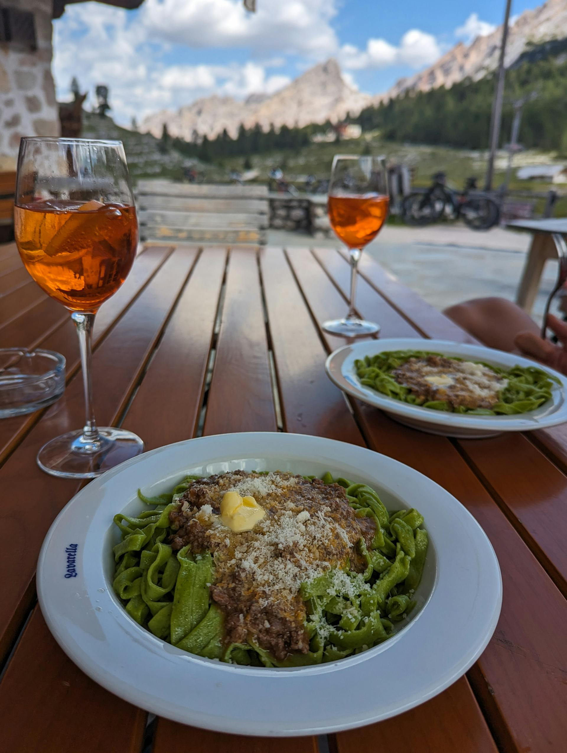 Past and Apperol Spritz at Rifugio Lavarella