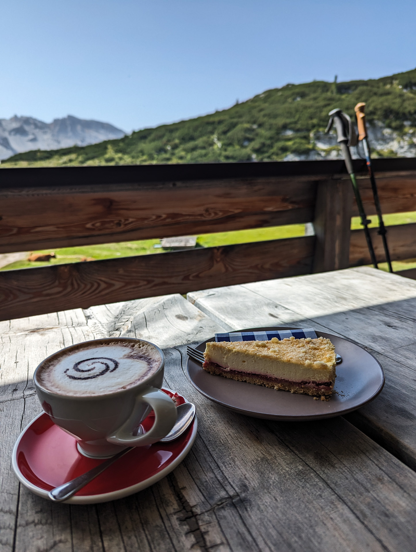 Capuccino and pie at at Sennes Hütte