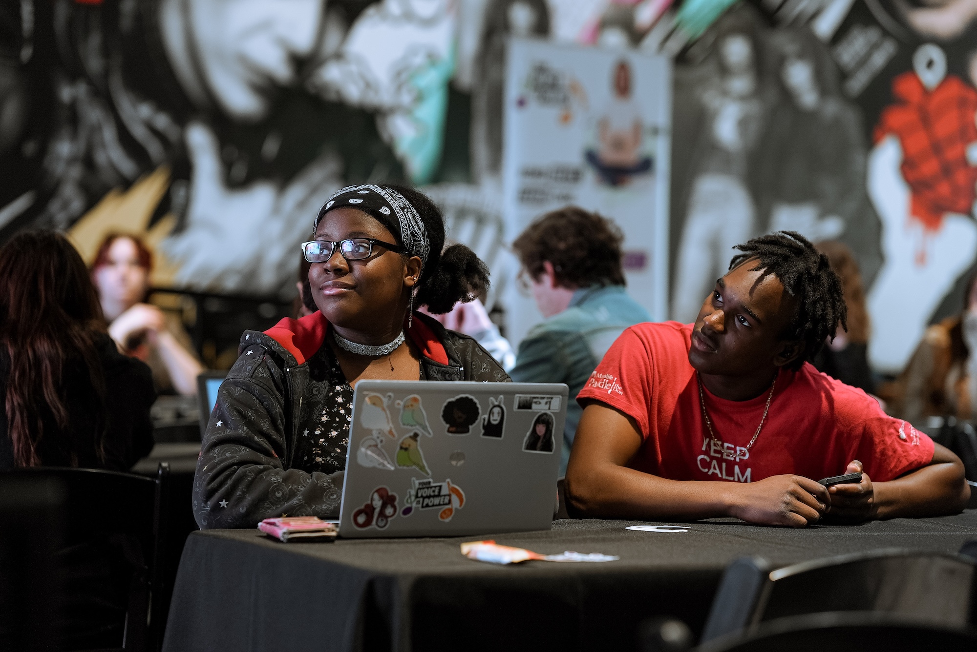 Students at a coding hackathon