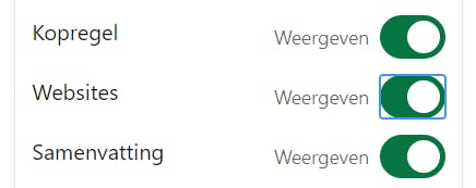 Knoppen om onderdelen op je LinkedIn profiel wel of niet te tonen