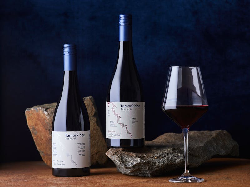 Bottle of Single Block and Research Series Pinot Noirs