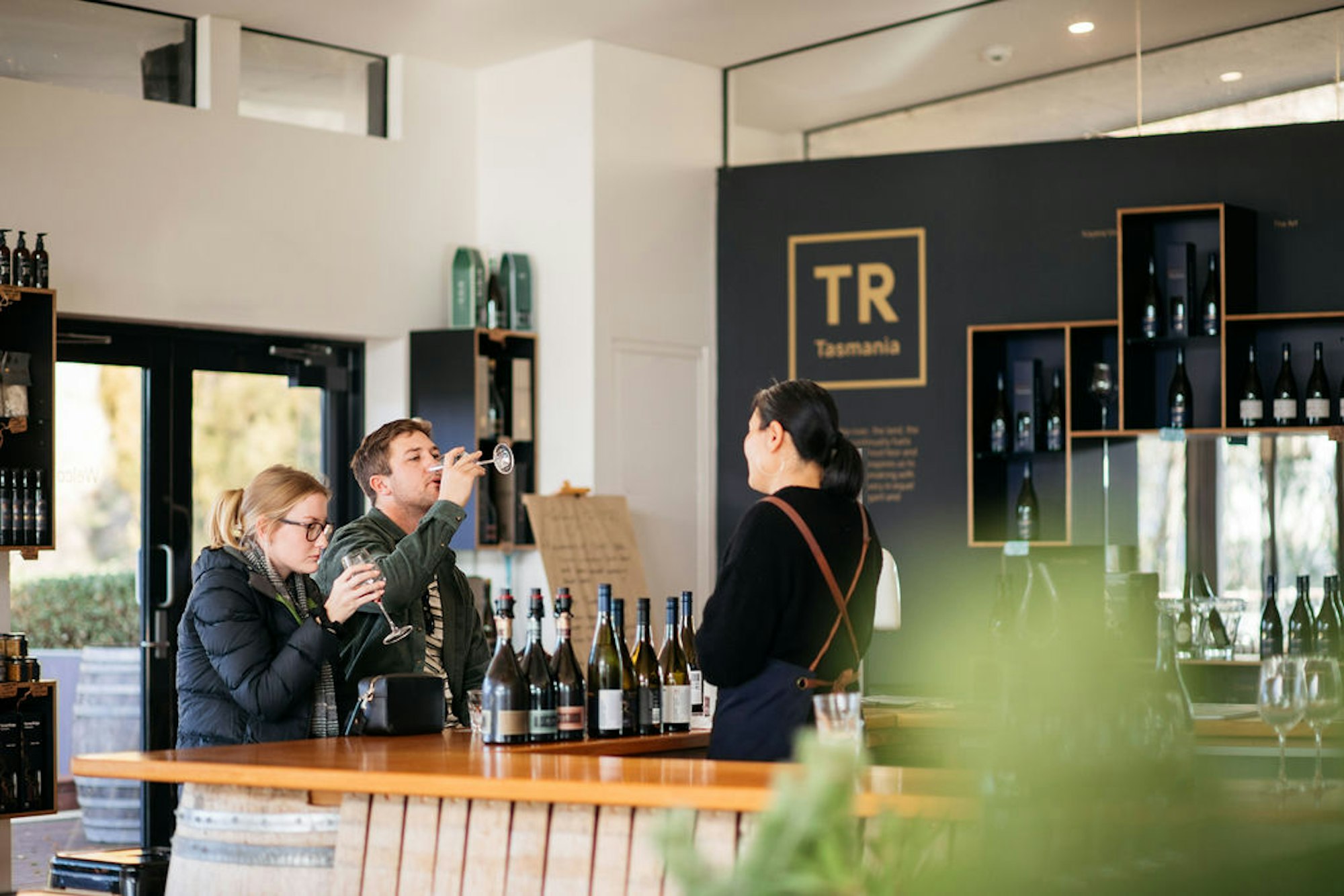 Couple tasting wine at Tamar Ridge Cellar Door