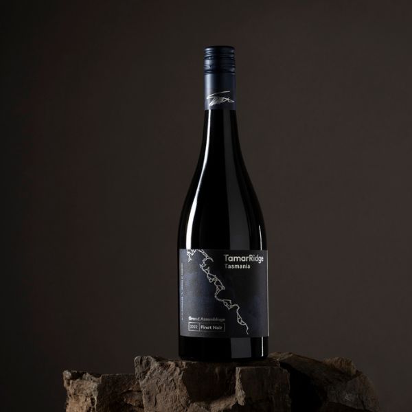 A beautiful image of the Tamar Ridge wine bottle with a plain background