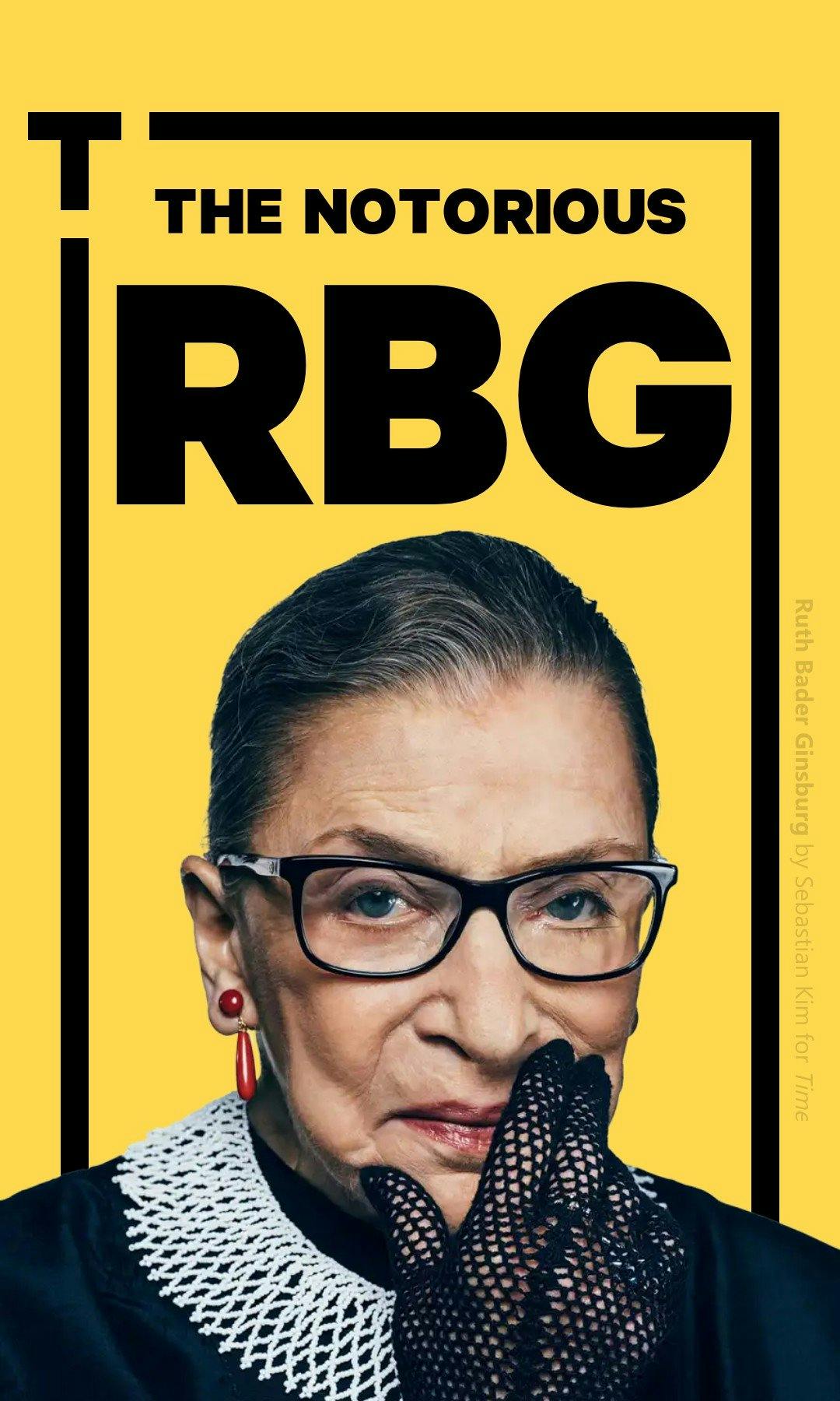 Cover of a tappable web Story highlighting RBG's career 