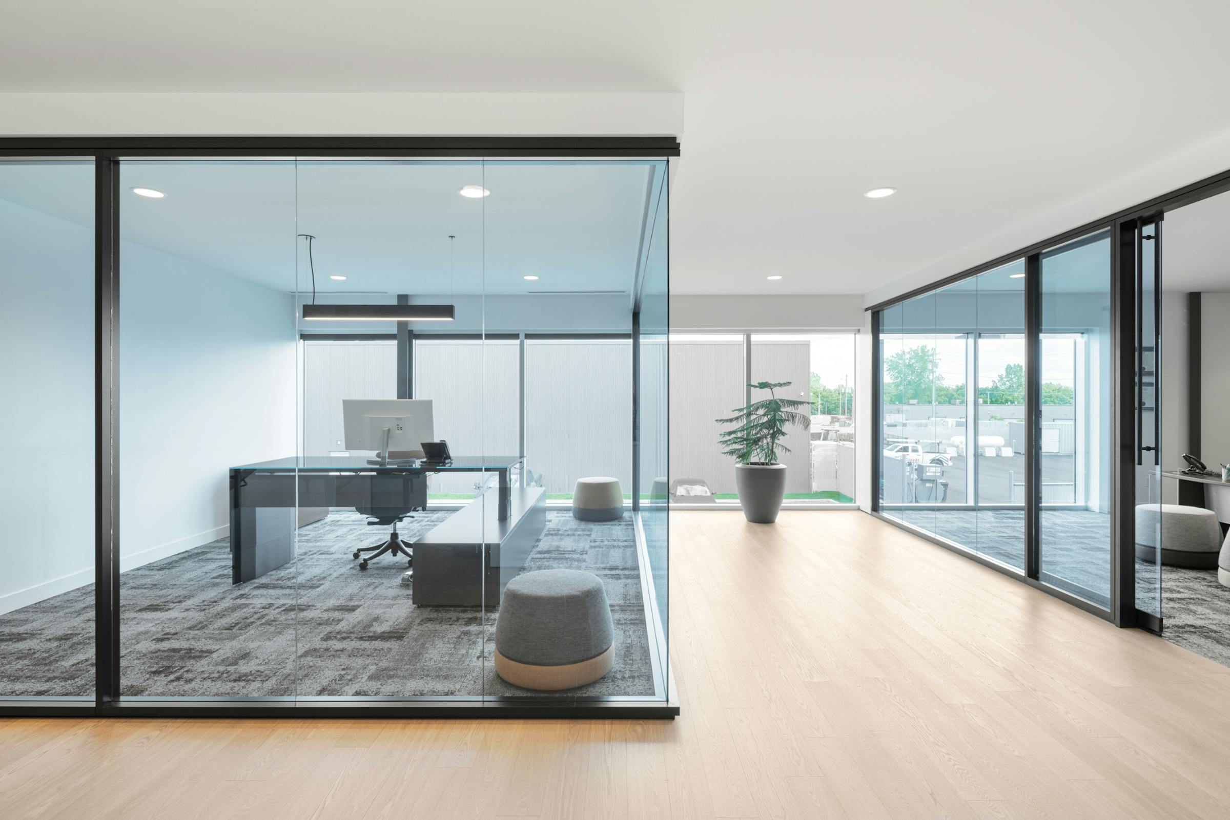 Architectural and interior design photography of company offices. Modern glazed spaces and volumes.