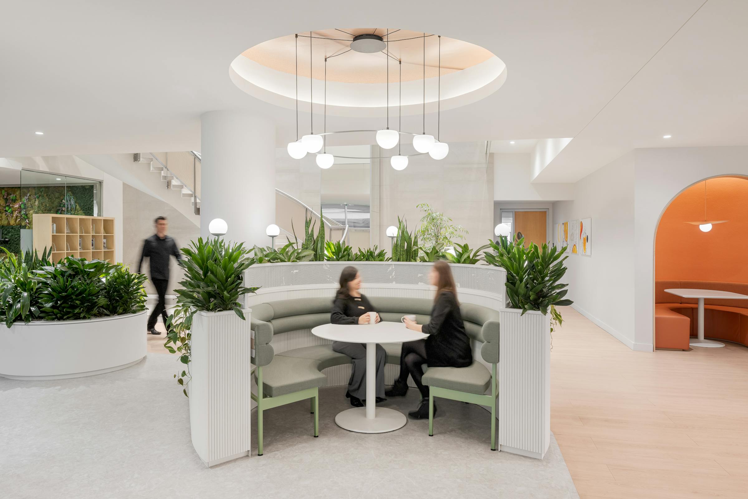 Circular bench in a contemporary design food fair.