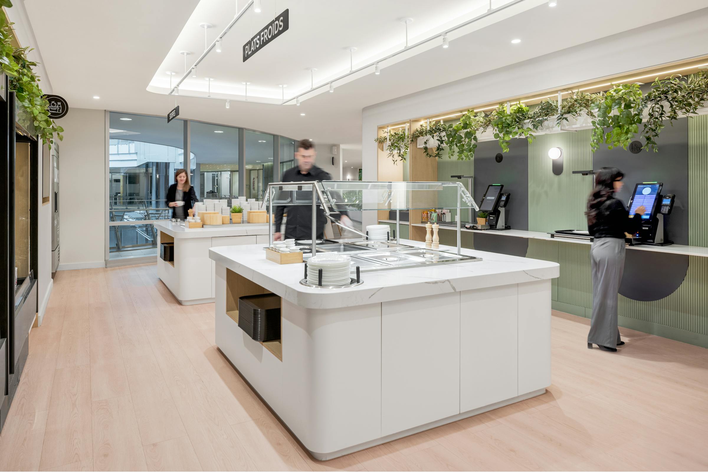 Food display with service station. Biophilia and modern design are highlighted.