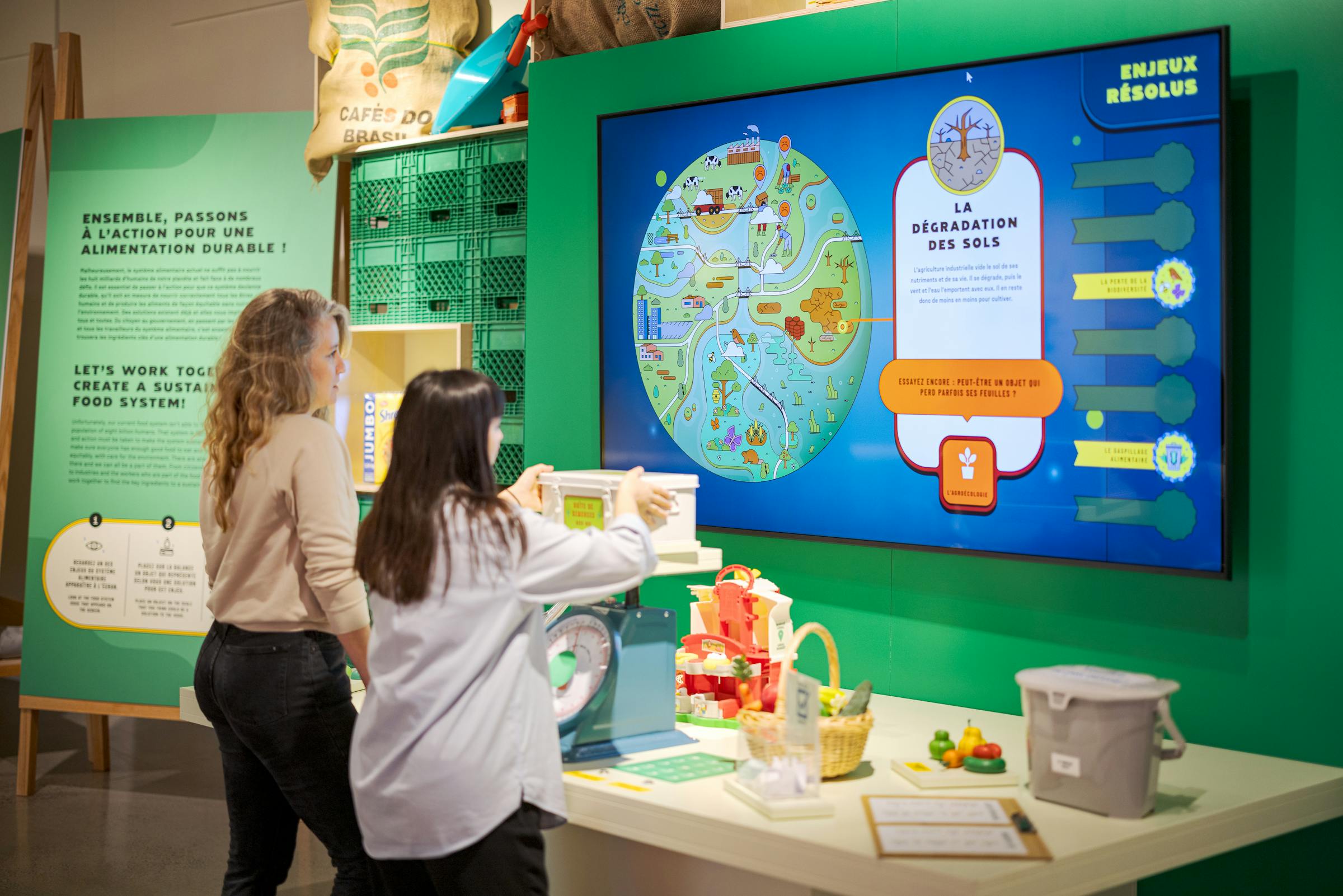 Digital interactions and models to illustrate the impact of food on the environment.