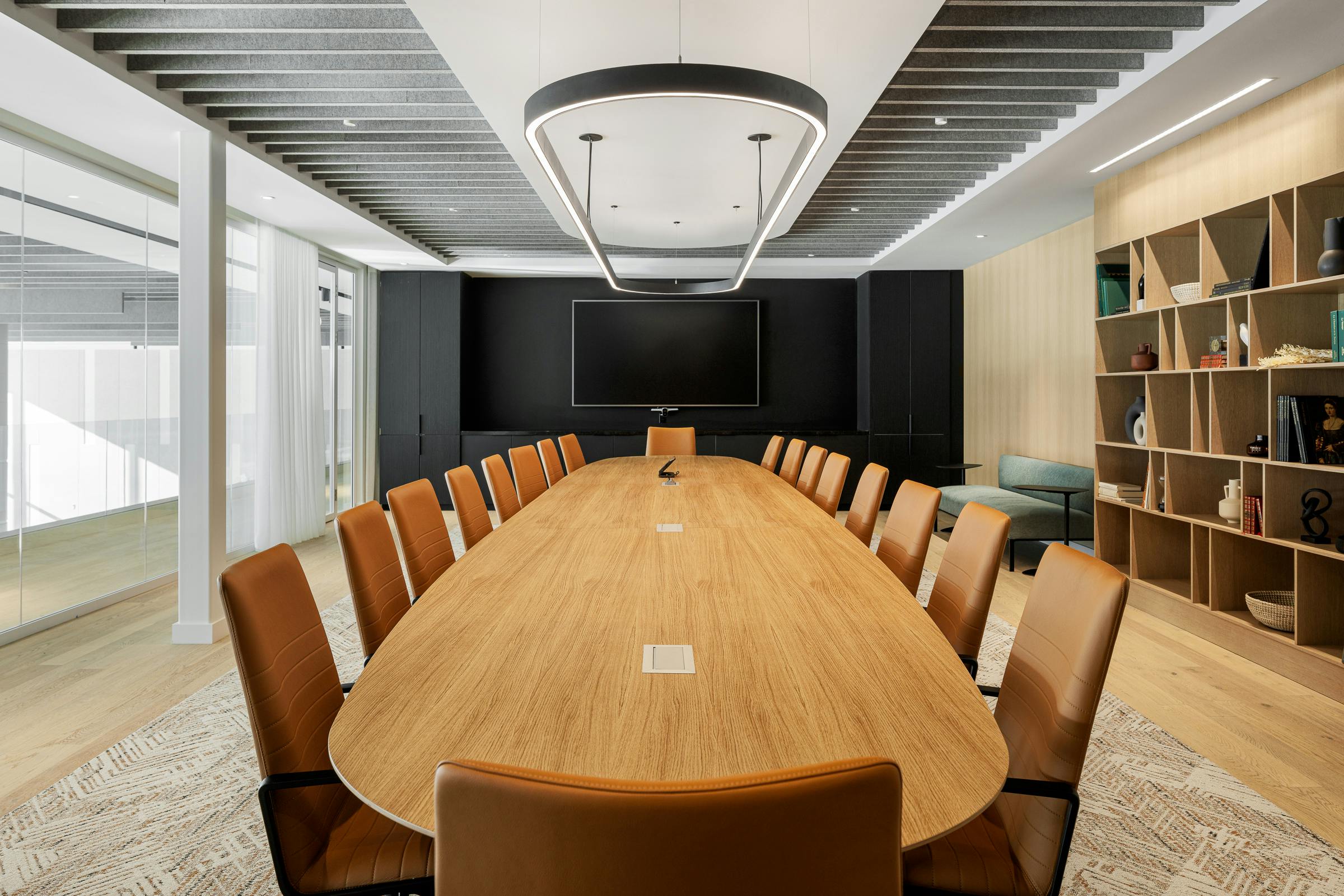 Photograph of a meeting room with a bright design.