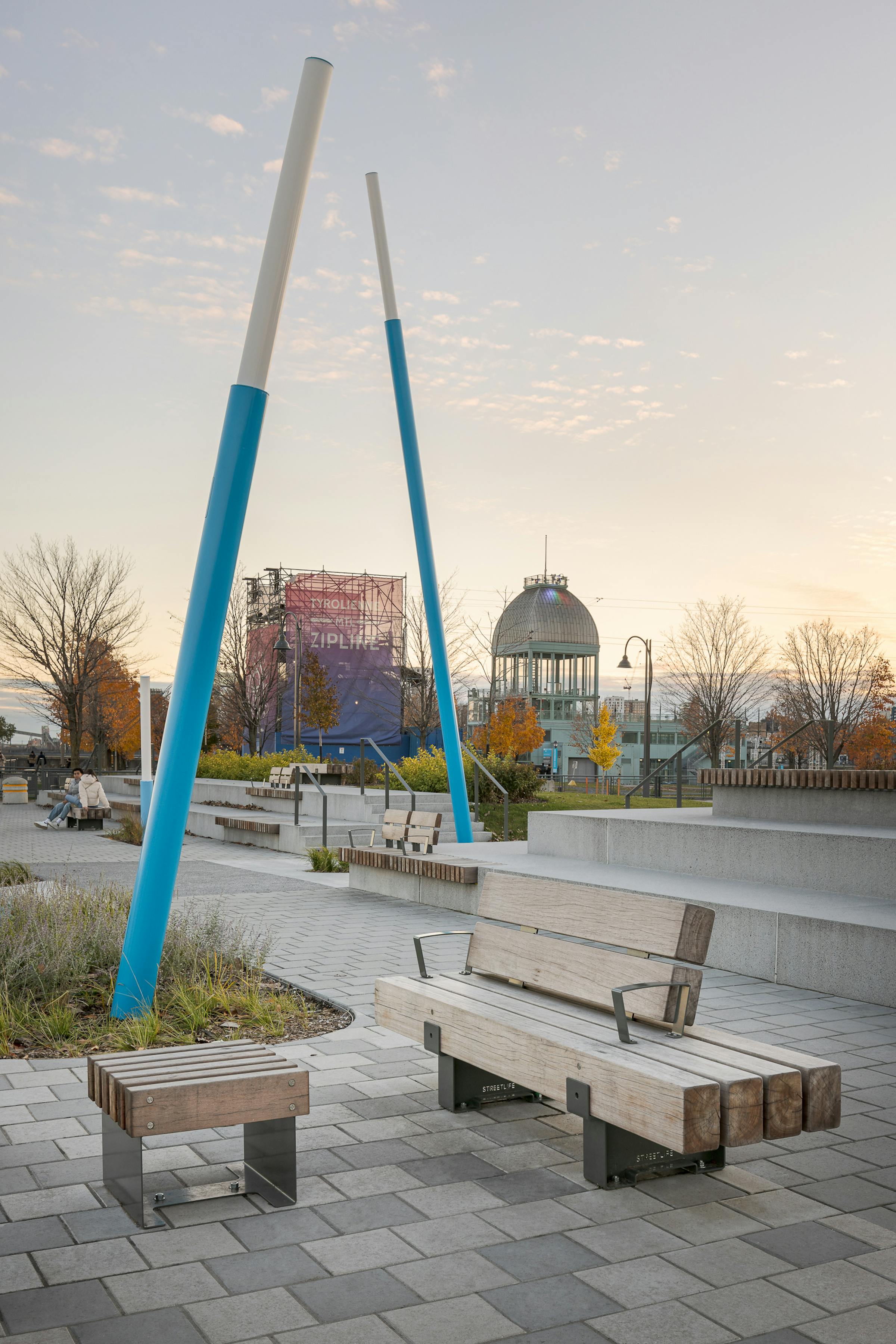 Photograph of the furniture and lighting chosen for the Quai de l'Horloge in Montreal.