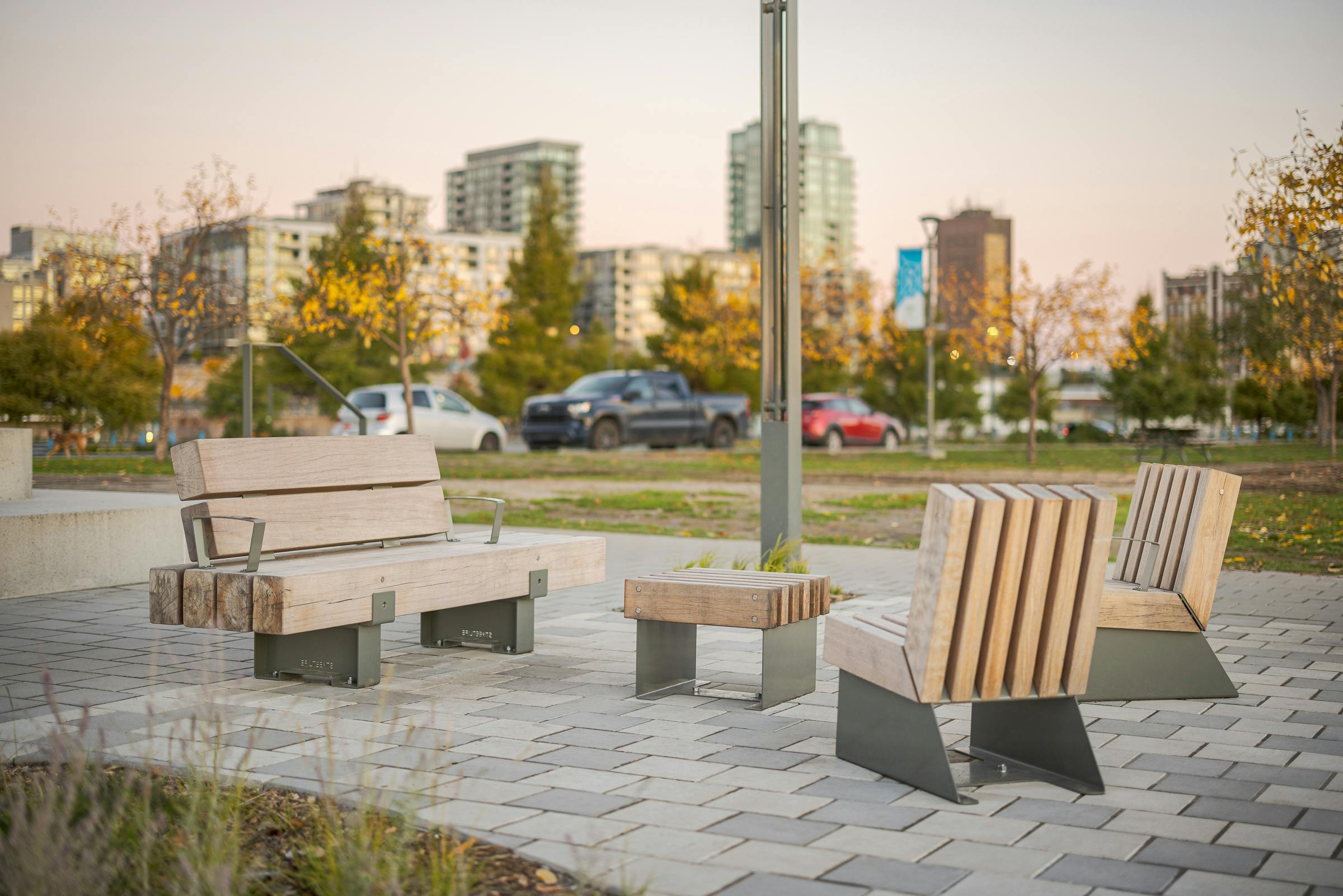 Photography of wooden urban furniture.