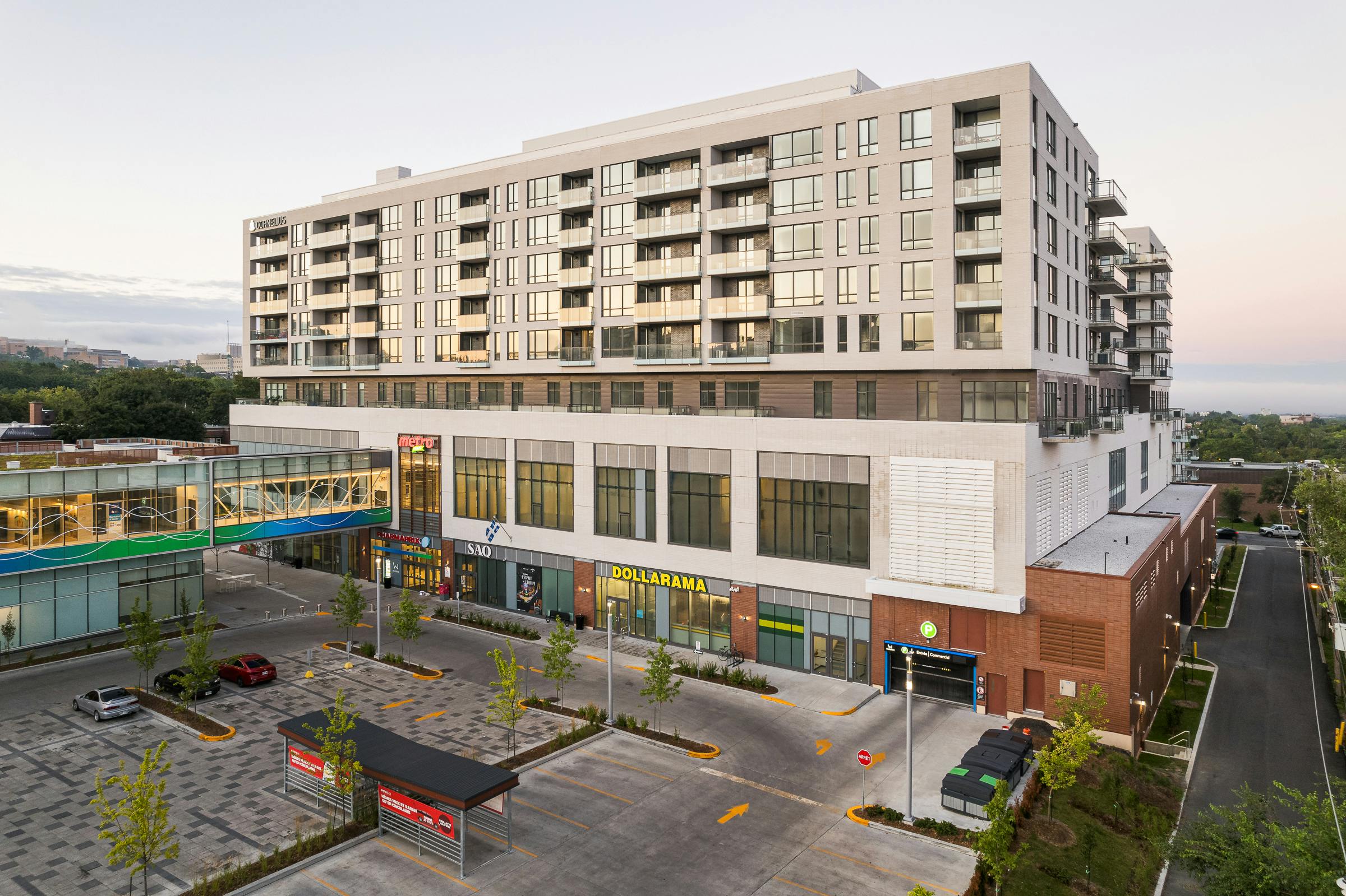 Exterior photograph of the multifunctional complex in Montreal