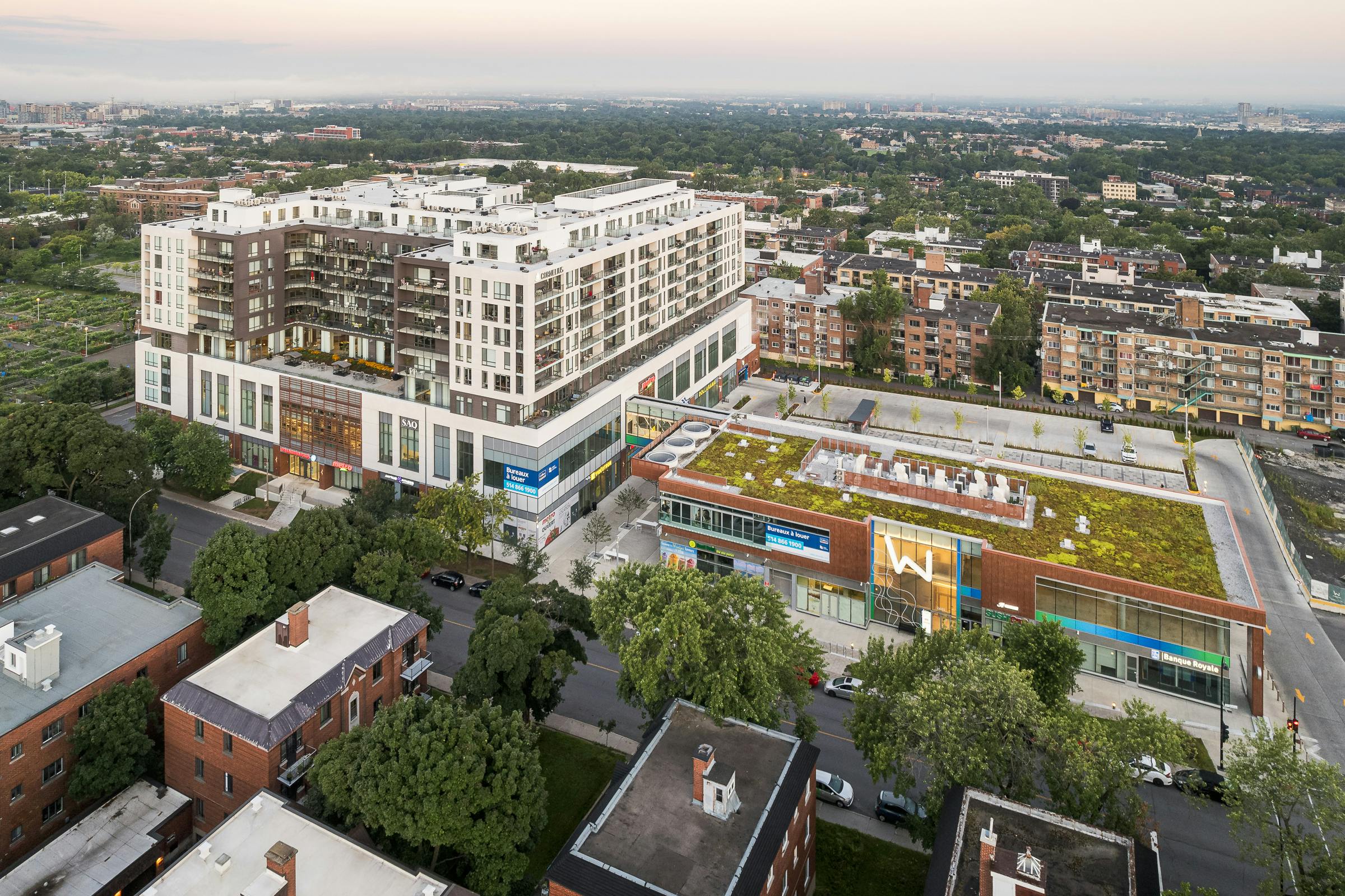 Green roofs and sustainable architecture of the residential complex in Montreal