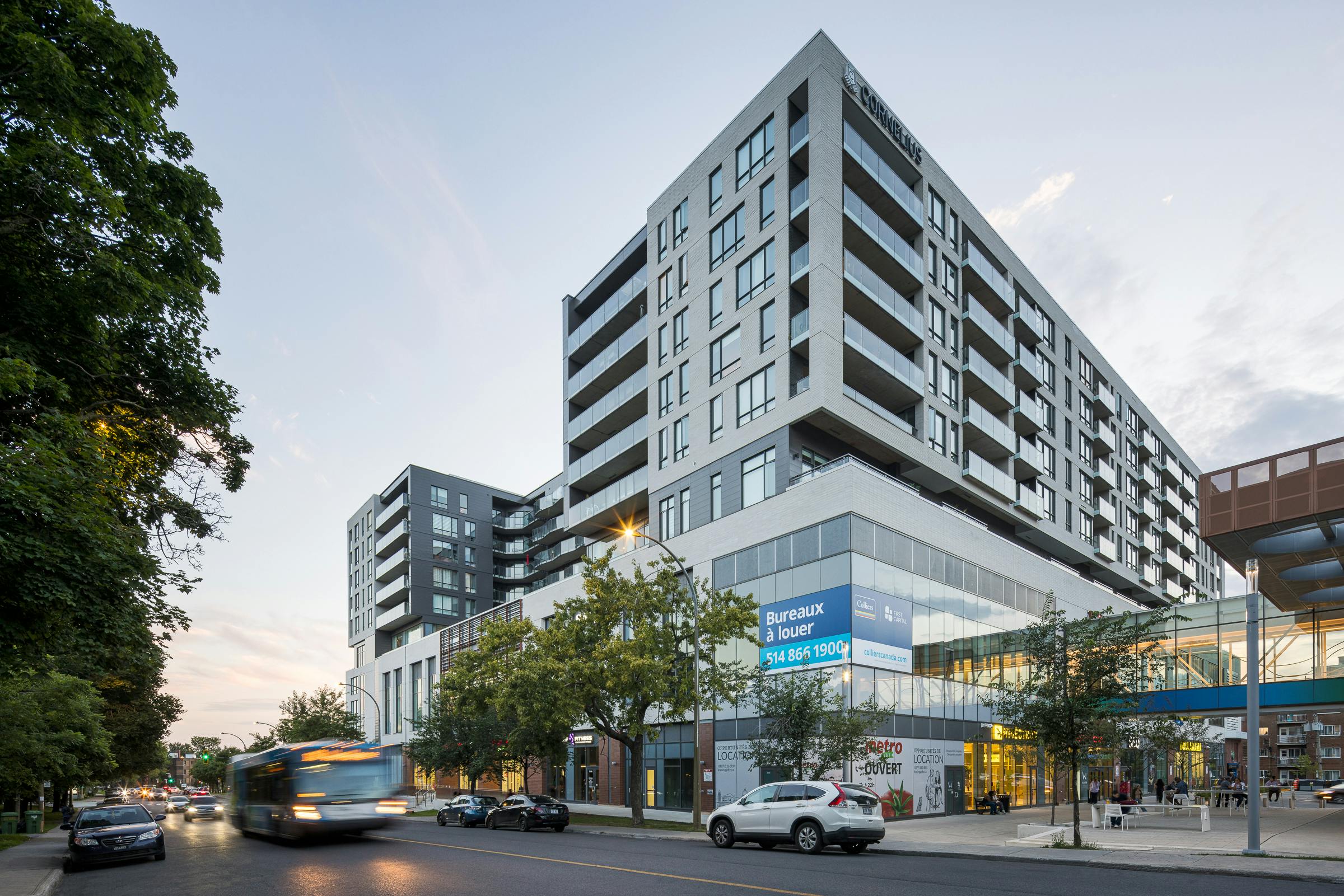Photograph of the exterior facade of the residential complex in Montreal