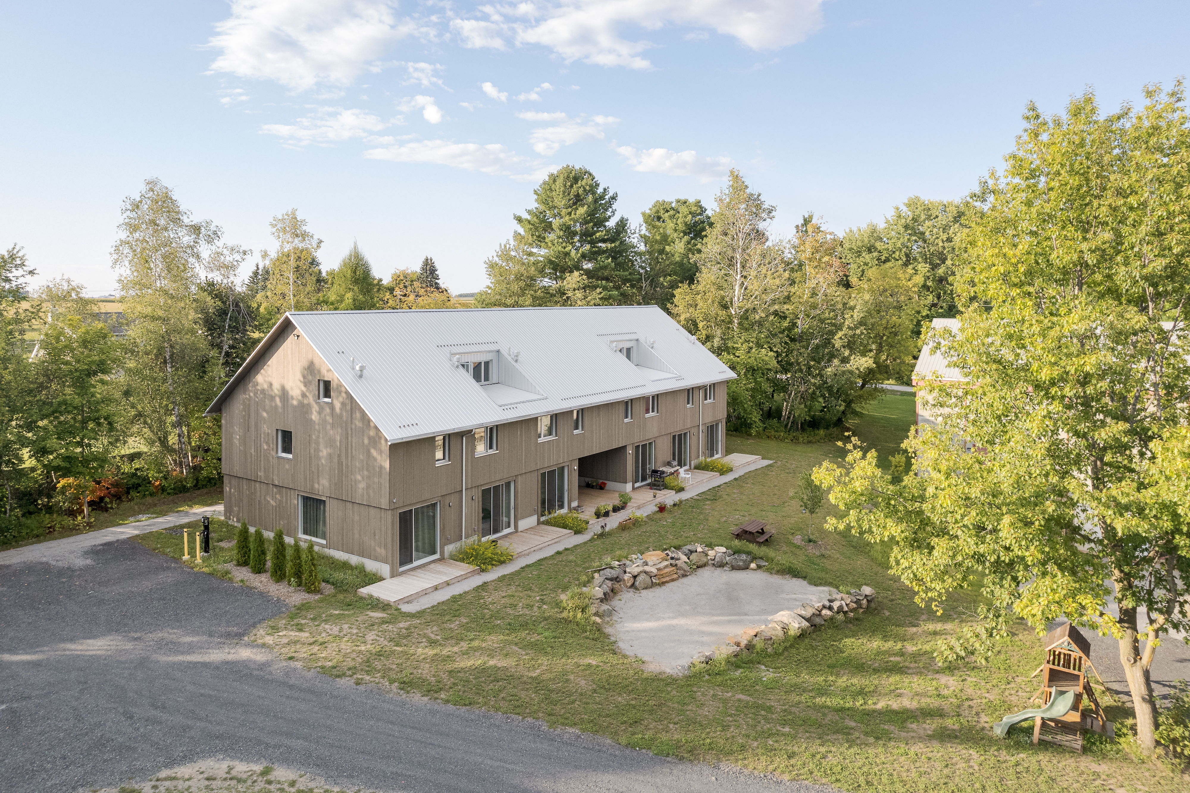 Architecture and landscape revealed by an aerial view.