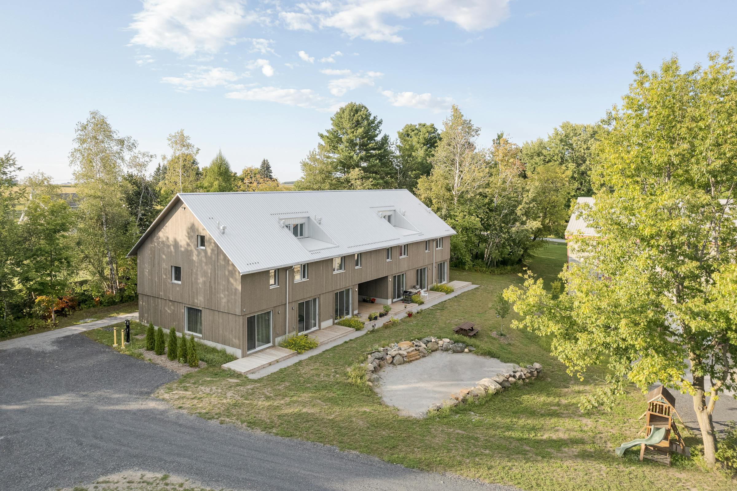 Architecture and landscape revealed by an aerial view.