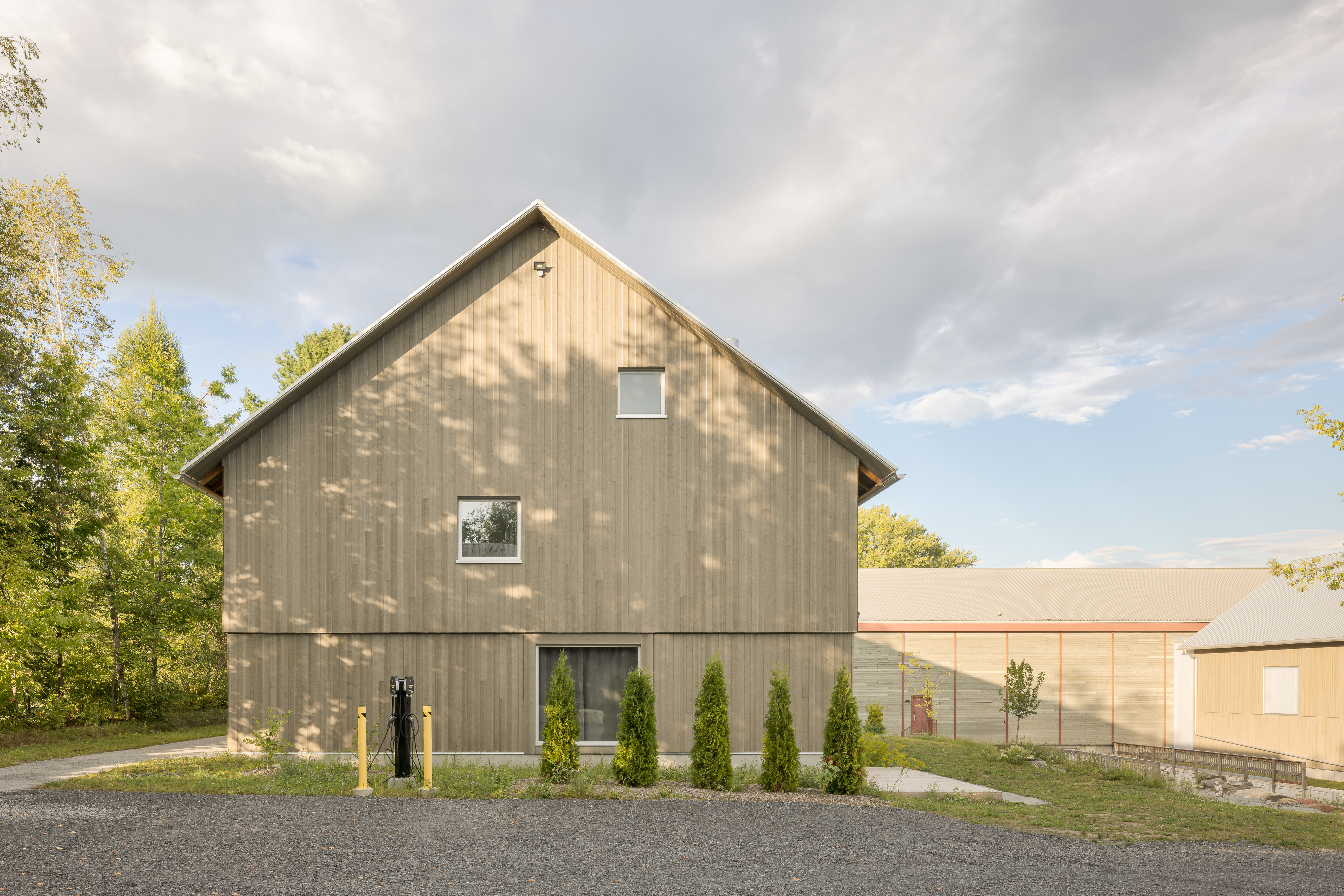 Architectural photograph highlighting the site's new cultural constructions.