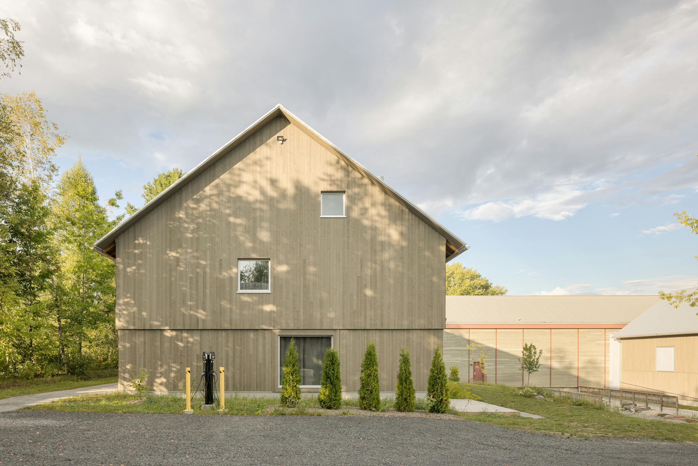 Architectural photograph highlighting the site's new cultural constructions.