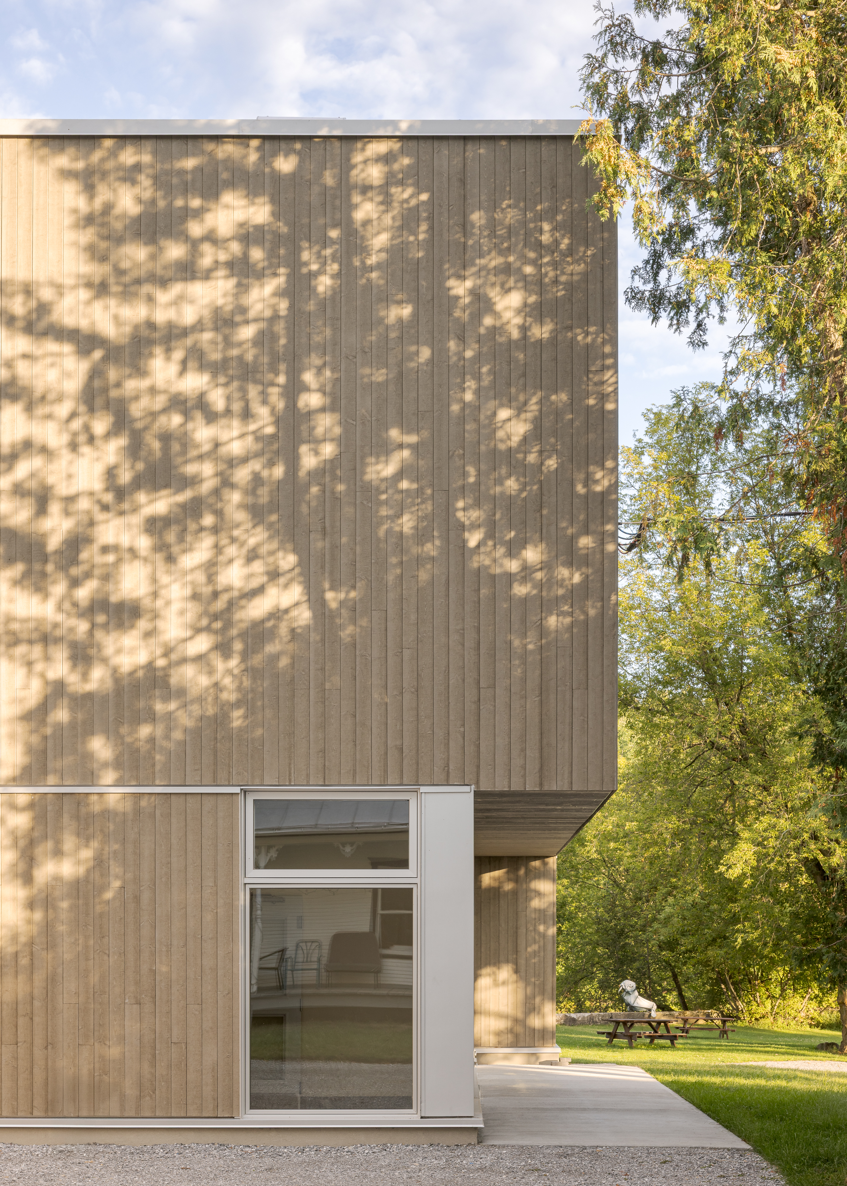 New buildings blending into the natural topography.