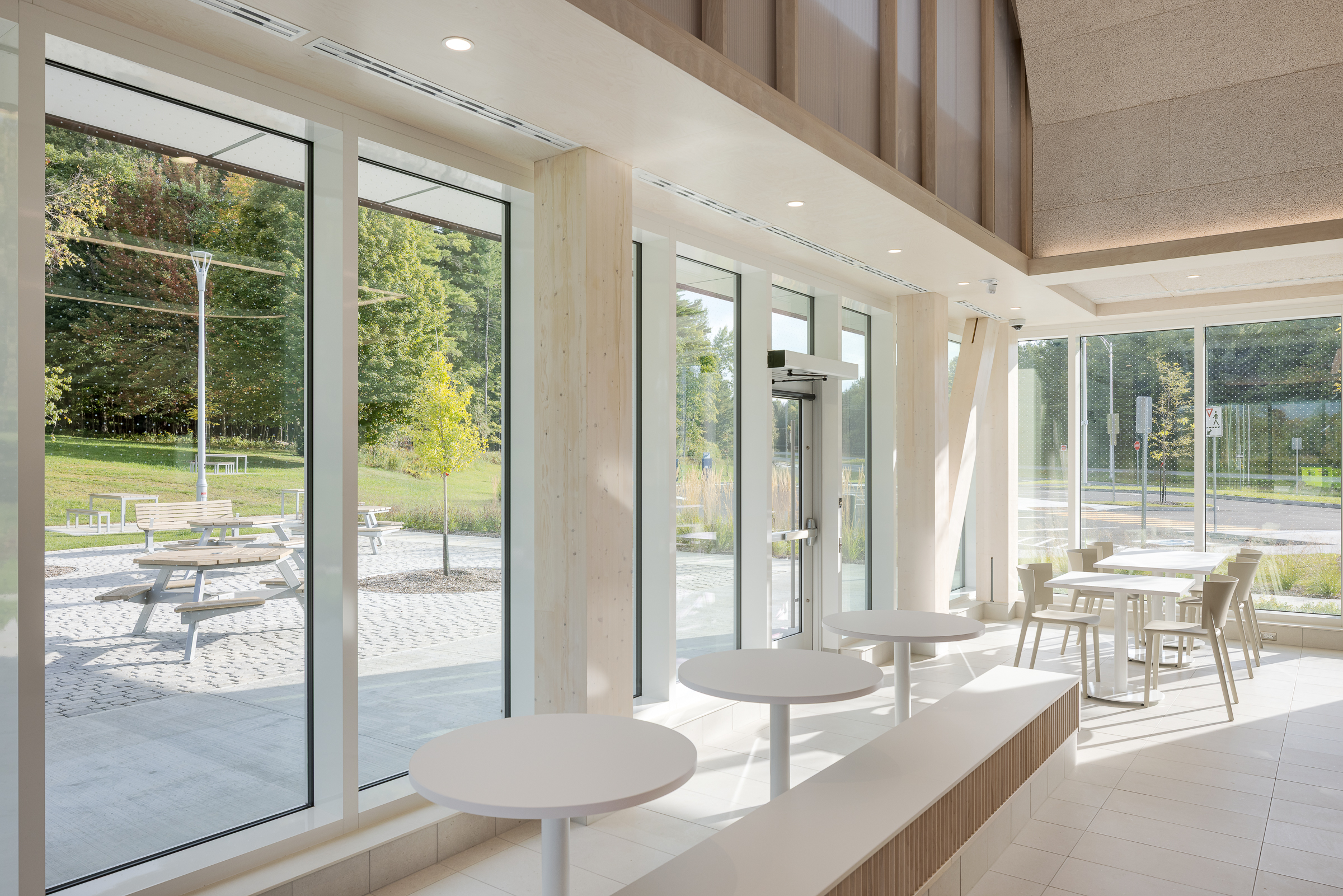 Contemporary rest area designed for traveller comfort.