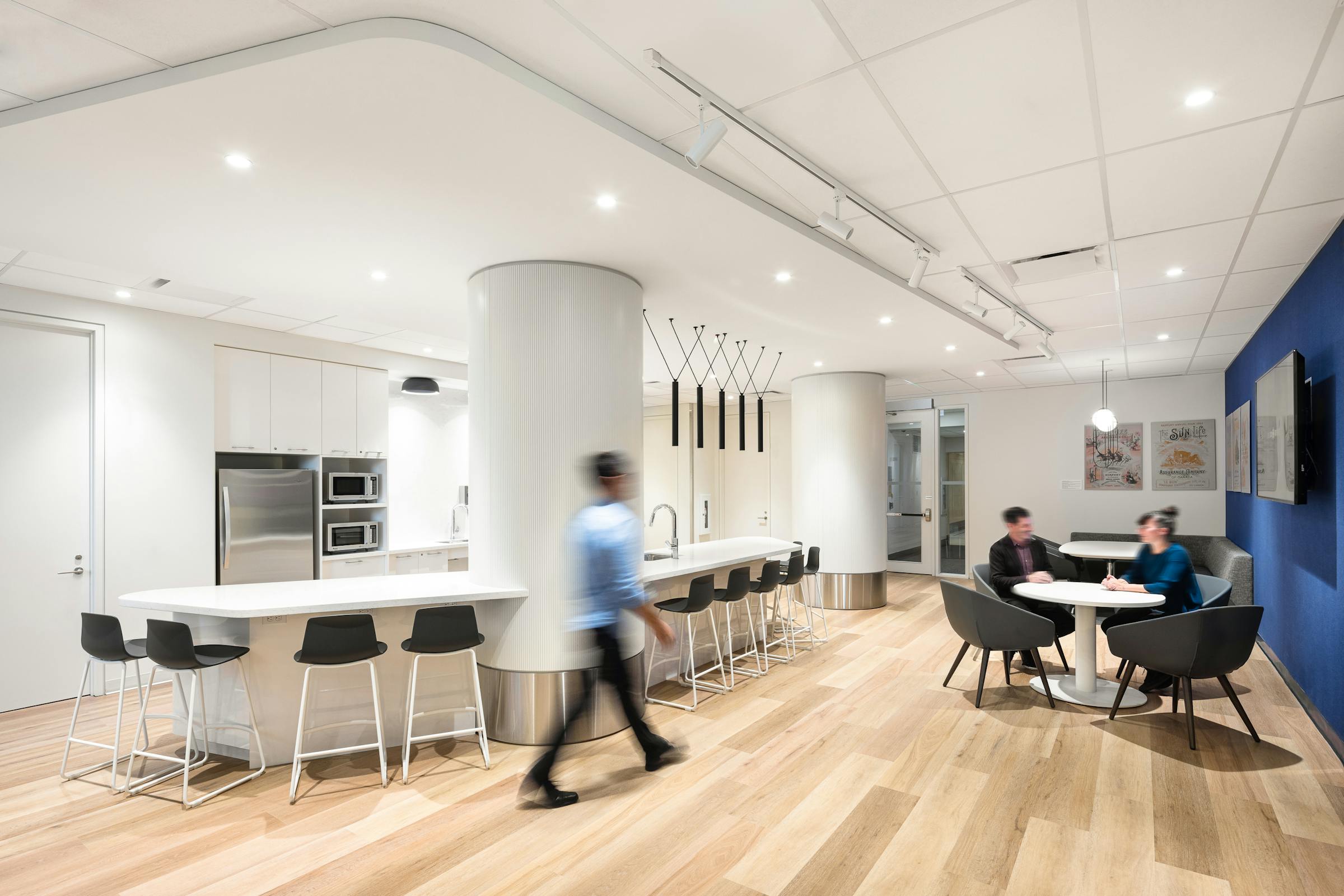 Interior design of a kitchen in professional spaces with a colorful design.