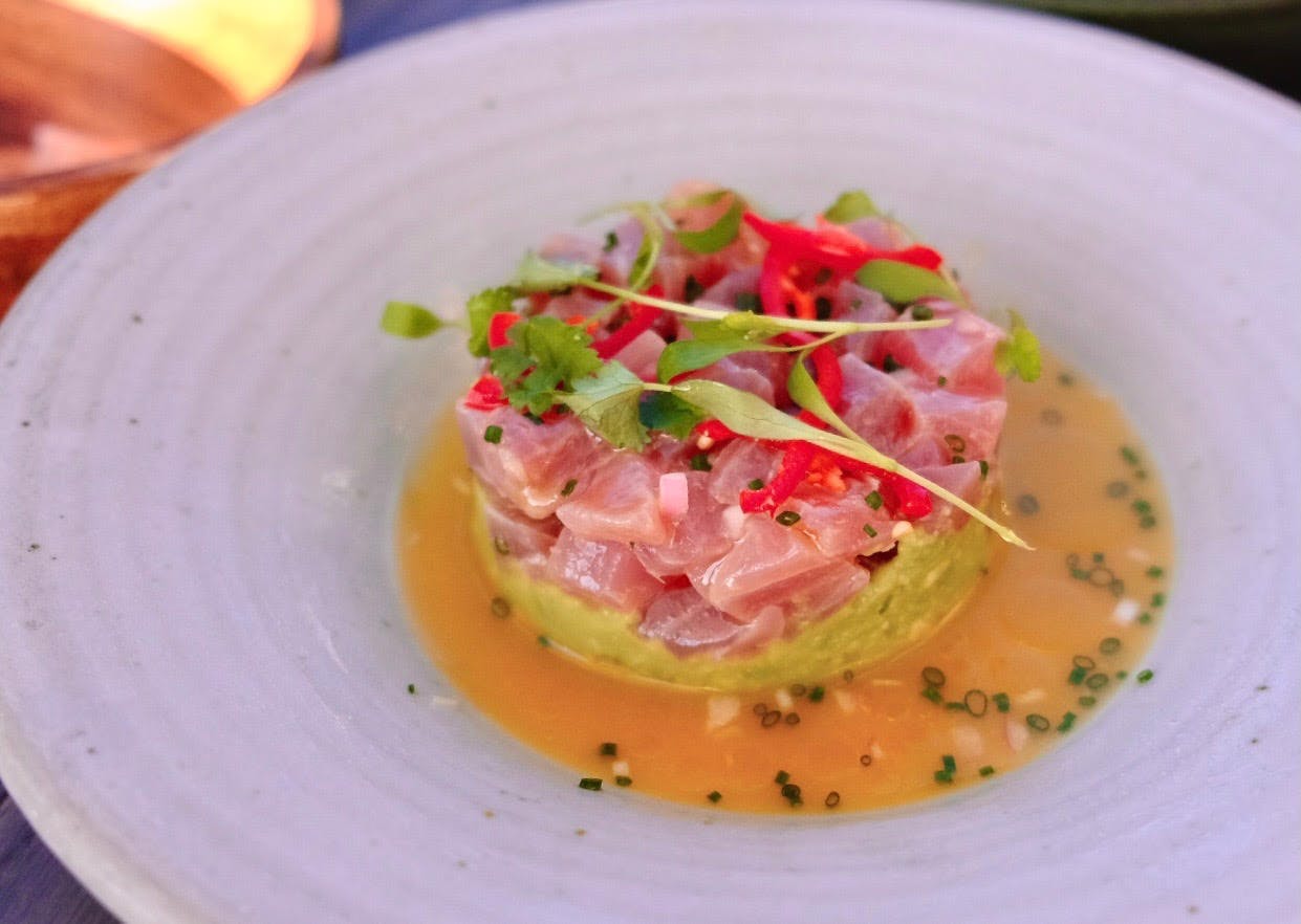 Albacore Tuna Passionfruit Kinilaw with a Coconut Guacamole