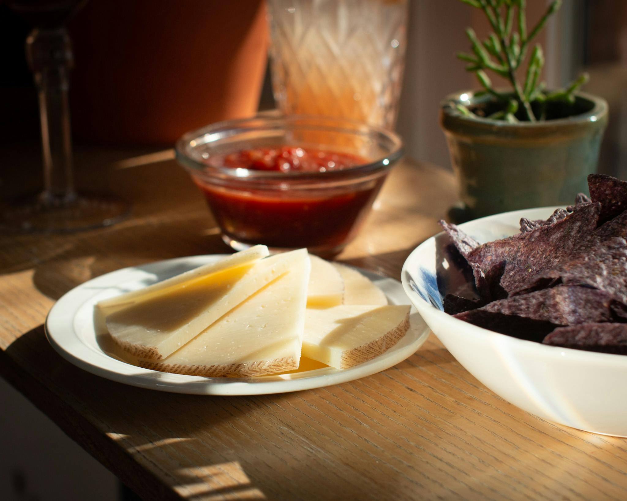 Manchego Cheese with Organic Chips and Salsa