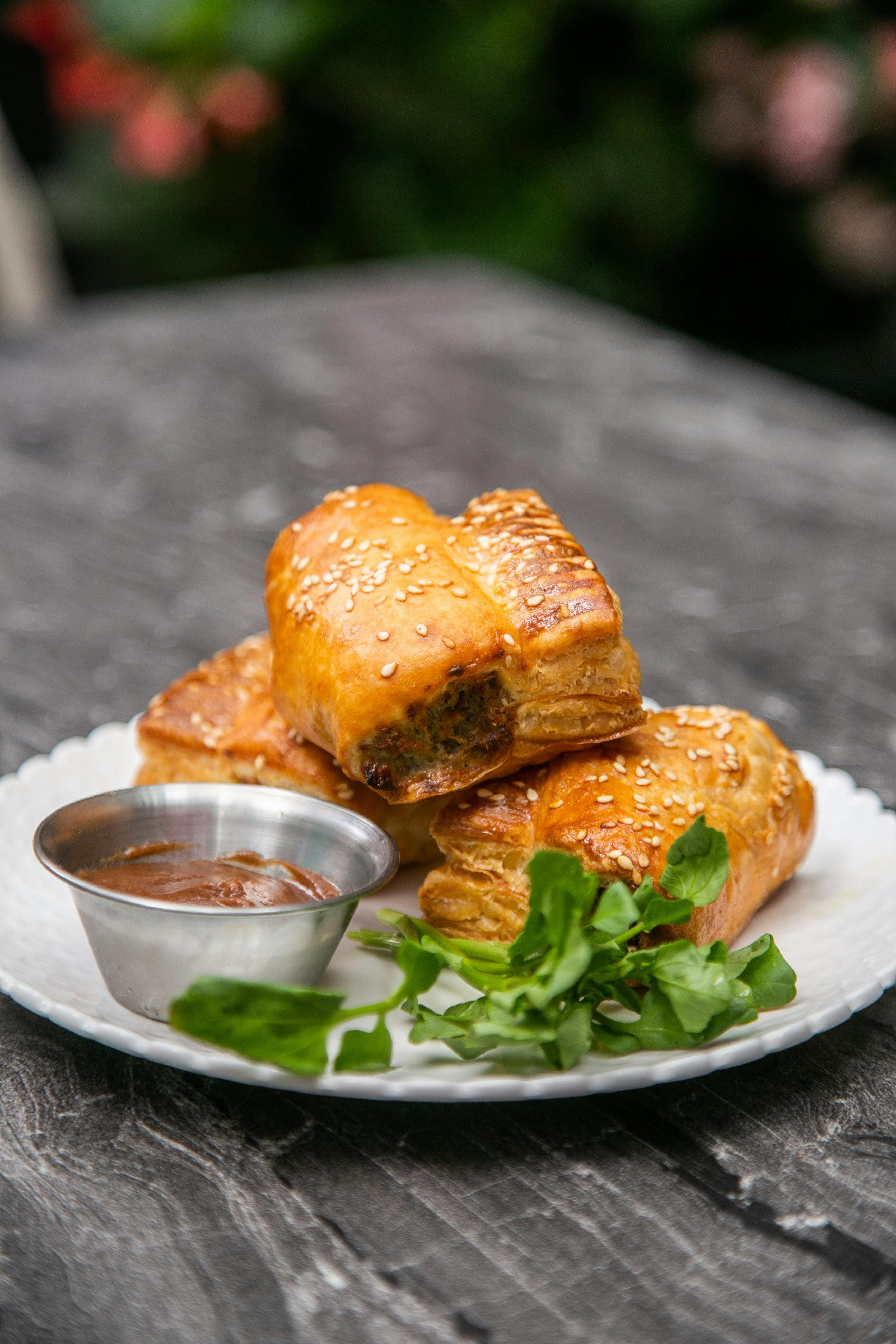 sausage rolls and Branston Pickle