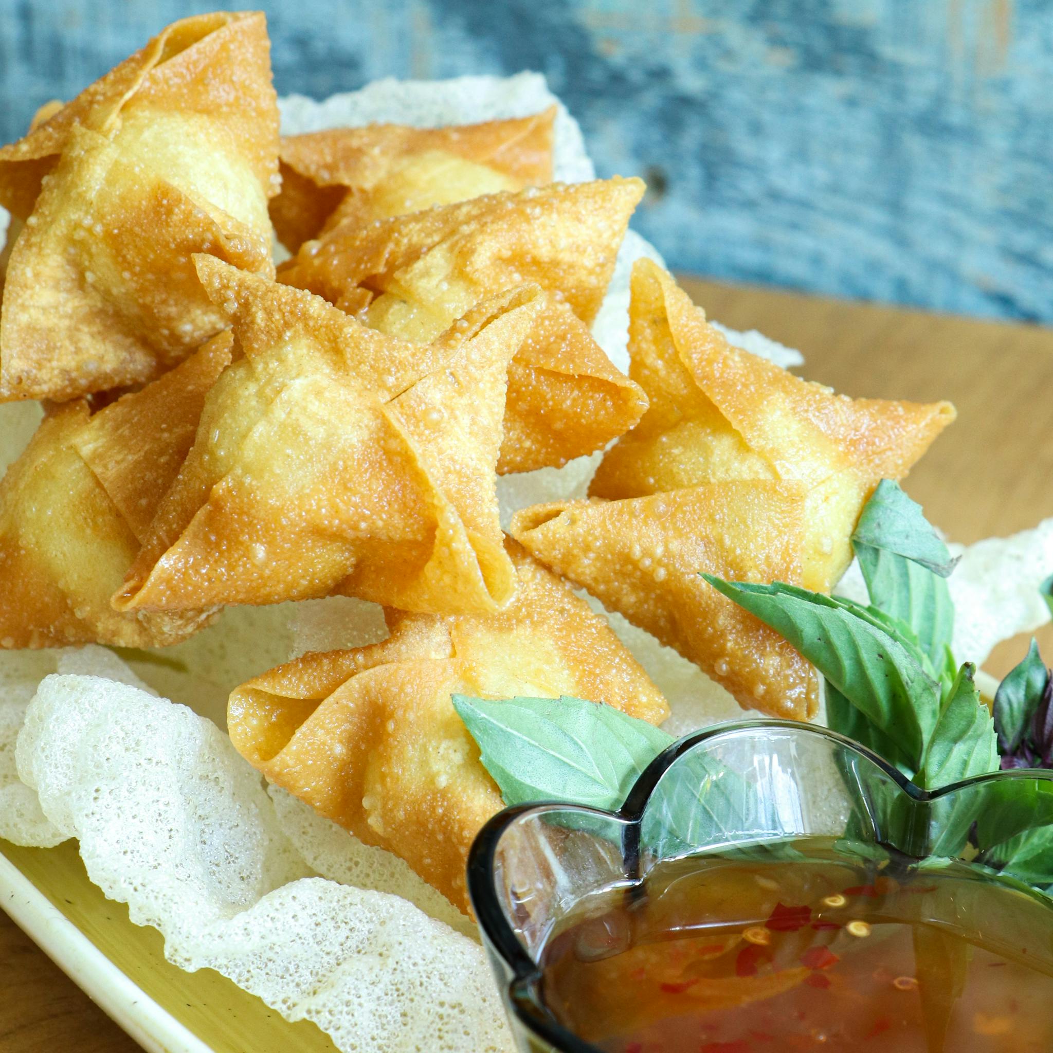 Crispy fried quail egg wontons