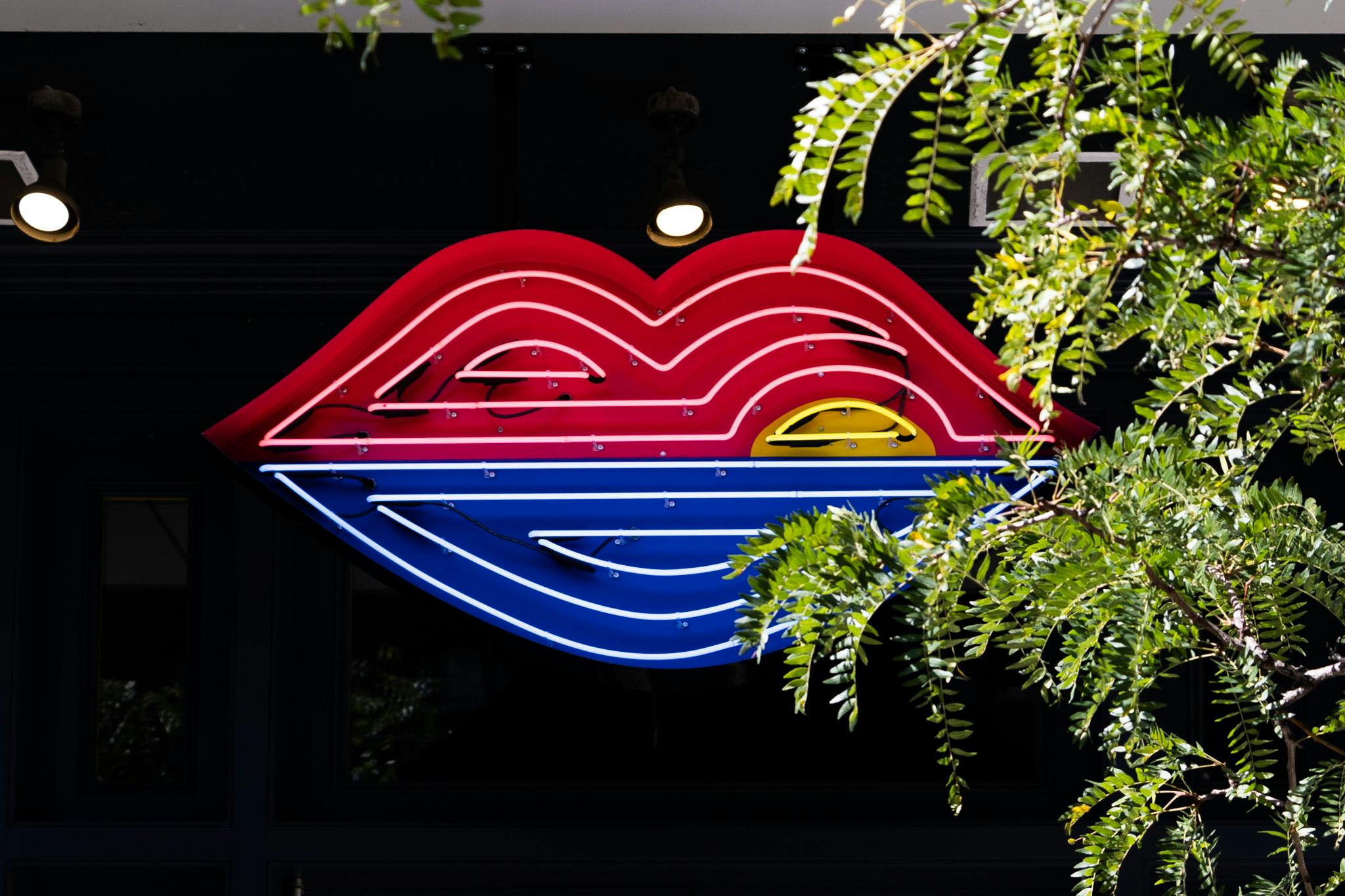 Pink Sky lips logo neon signage