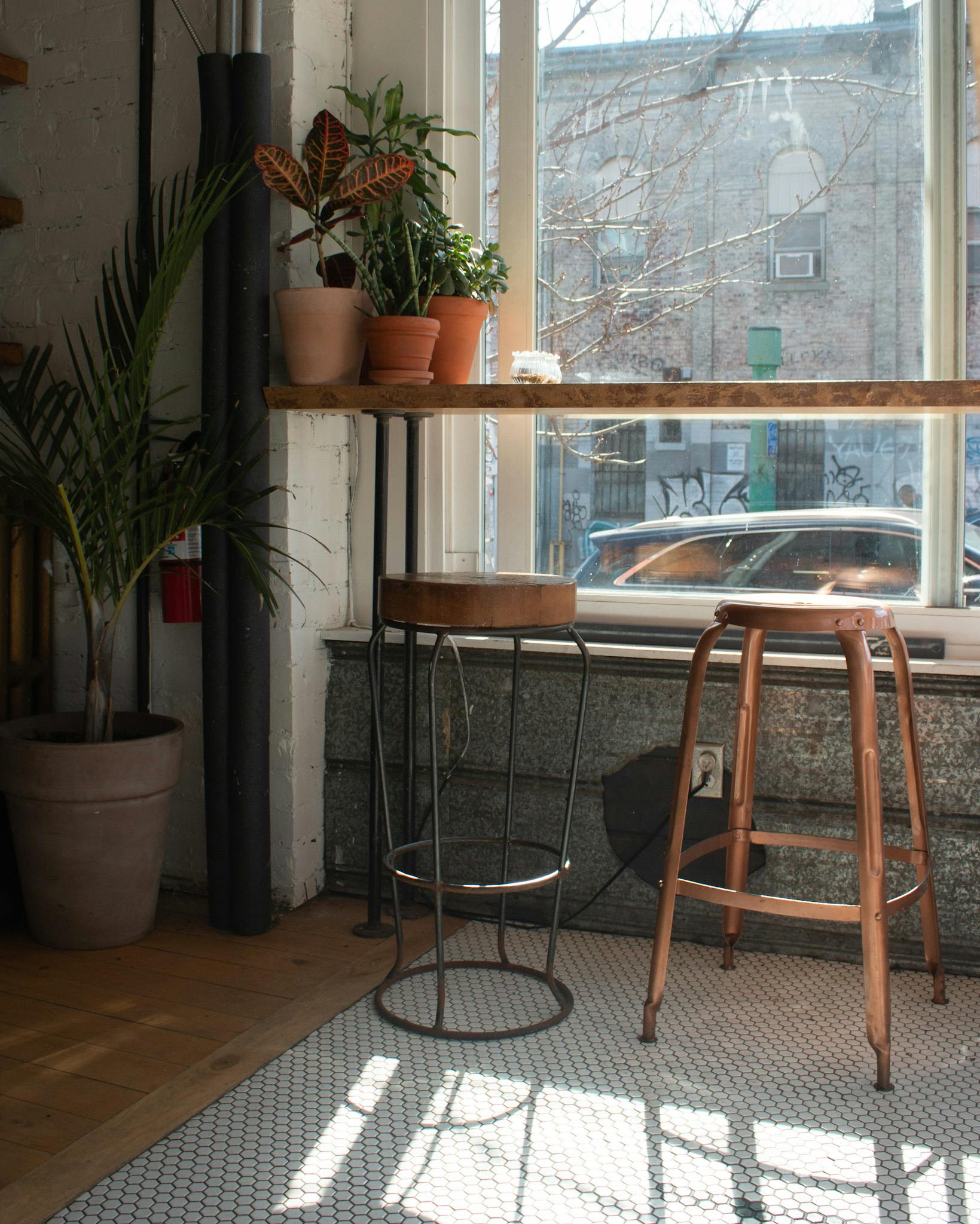 Stools lining the front window