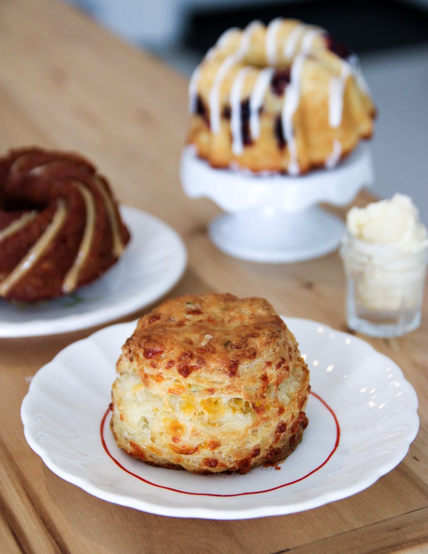 Cheddar chive scone + vanilla-honey butter