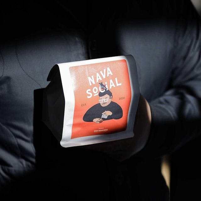 Gabriel Navarro depicted on a bag of Java Roasters coffee