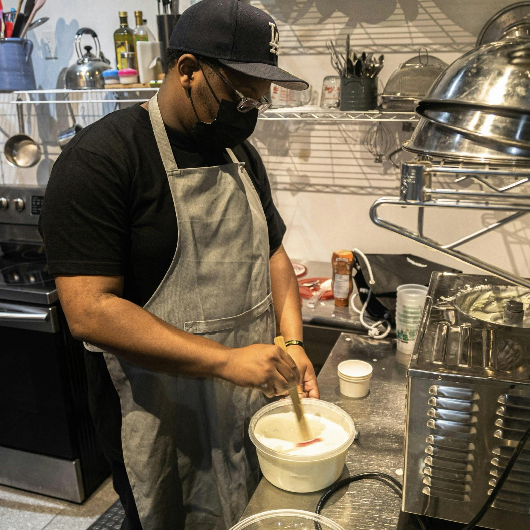 Owner Abdul Ali, "Rex" making ice cream