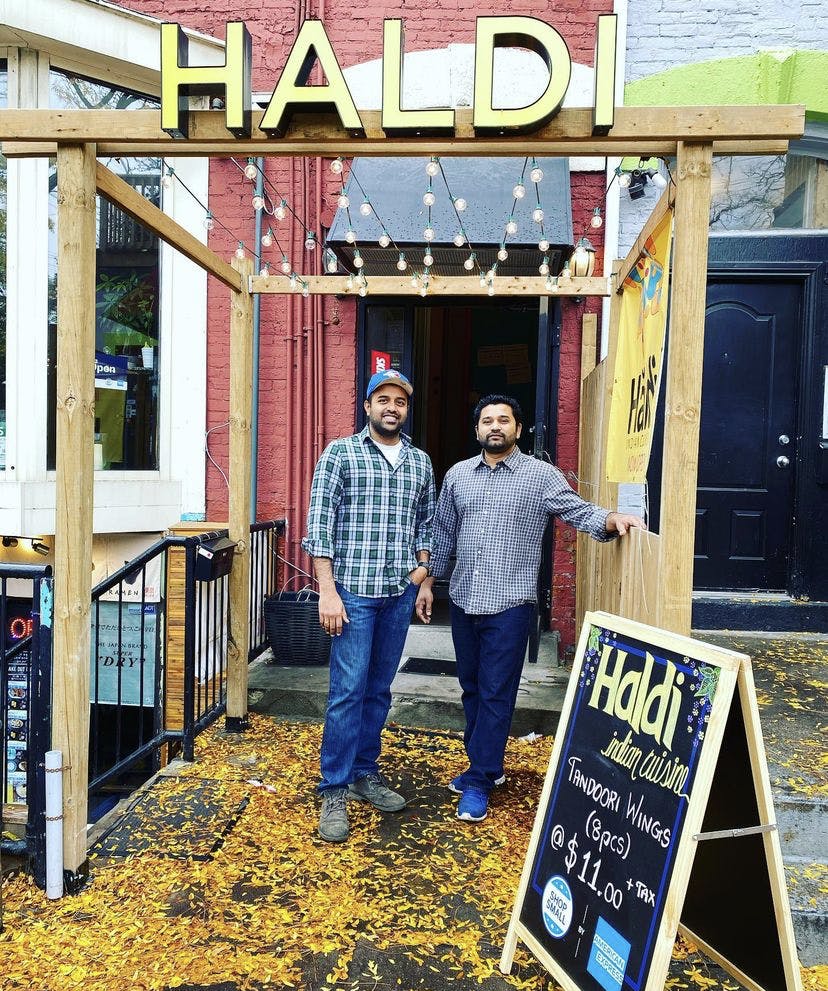 Haldi owners Harish and Devesh outside their restaurant