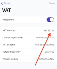 Your VAT number is detailed on the screen