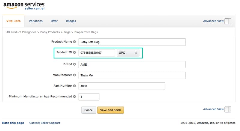 Where to enter UPC in Amazon Seller