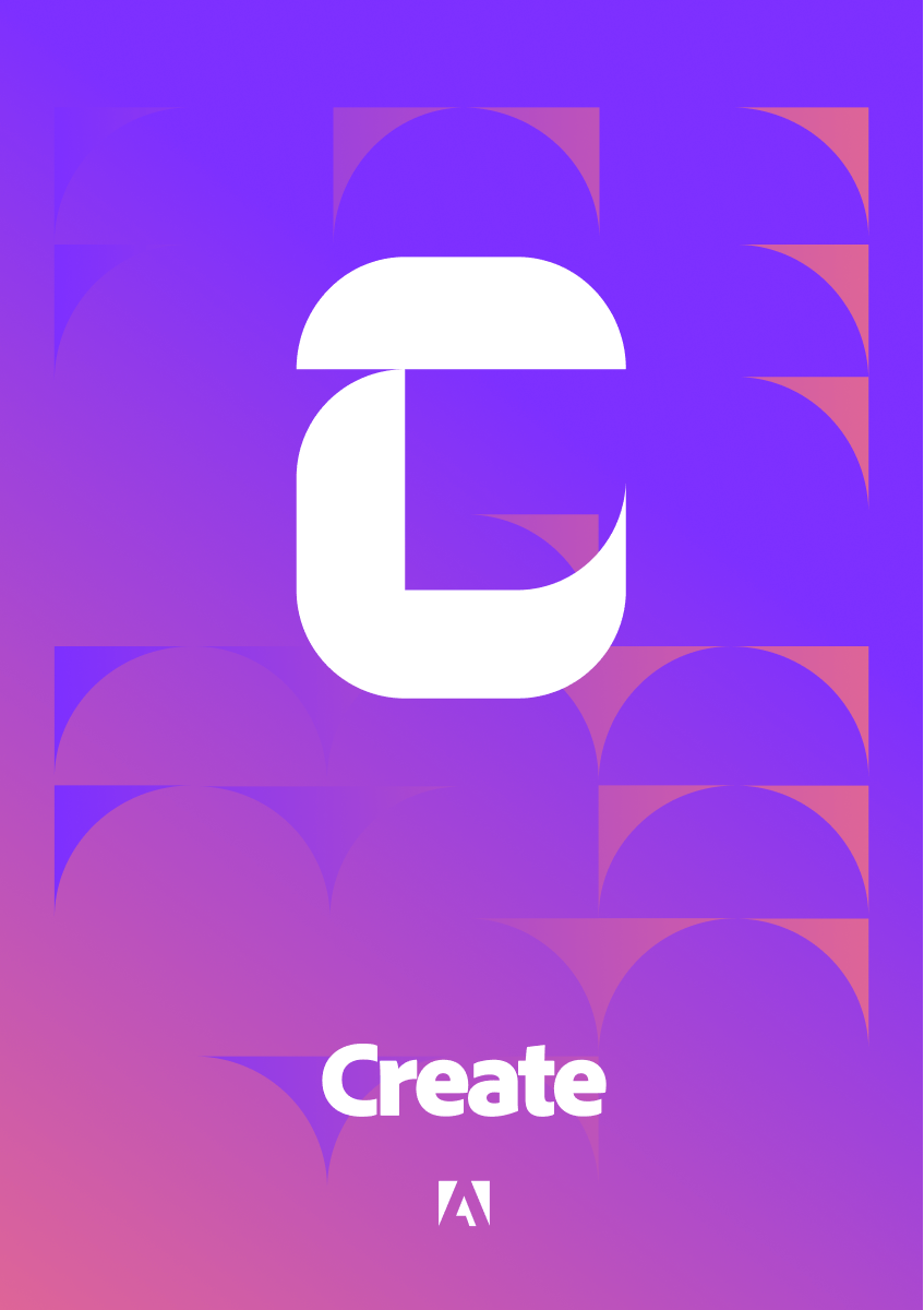 Adobe Create with new Adobe Consonant branding on bright purple and pink background.