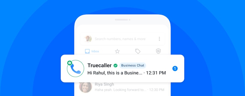 Phone screen showing a Truecaller Business Chat