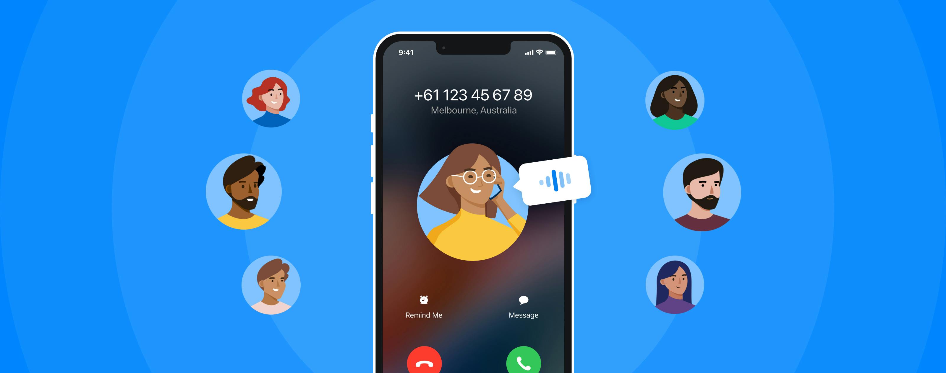 Image with a phone screen showing how the Truecaller Assistant answer your calls.