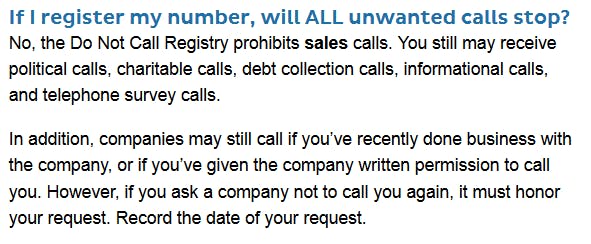 Caption: Information from Do Not Call Registry (US) 