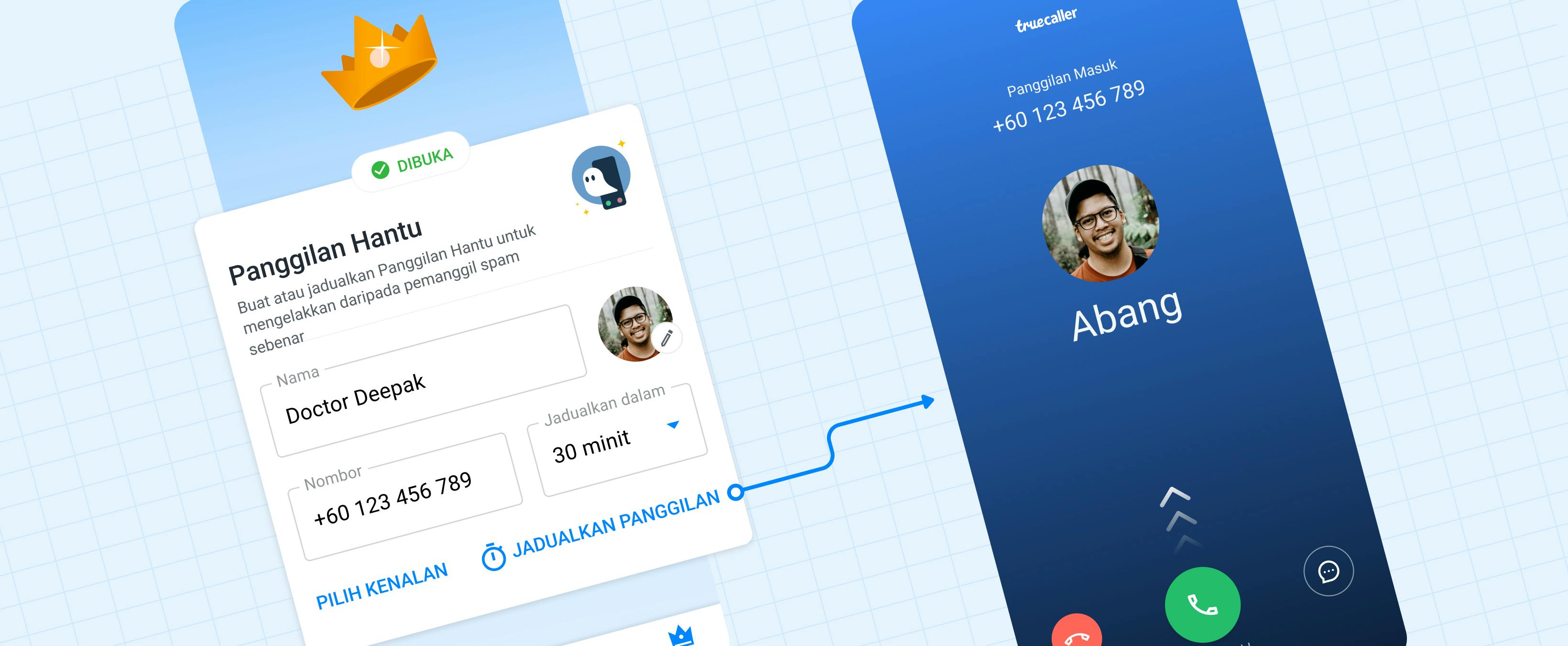 Screen showcasing how Truecaller's Ghost Call feature works.