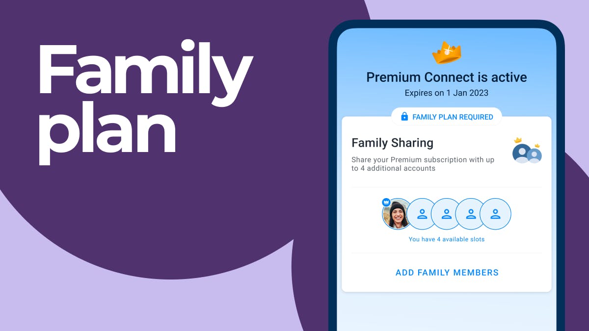 Phone showing Truecaller Premium Family Plan offer with the title "Family plan"