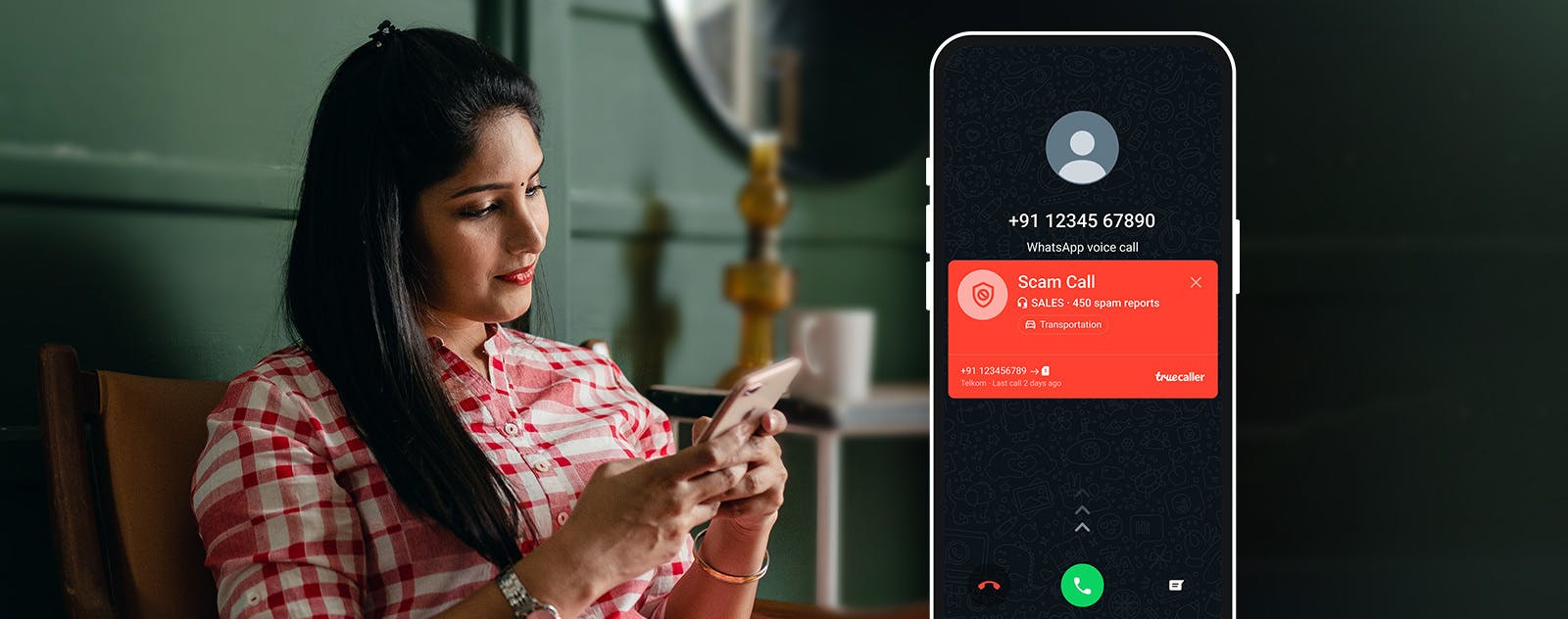 Truecaller's Caller ID identifying unknown caller on third-party messaging app.