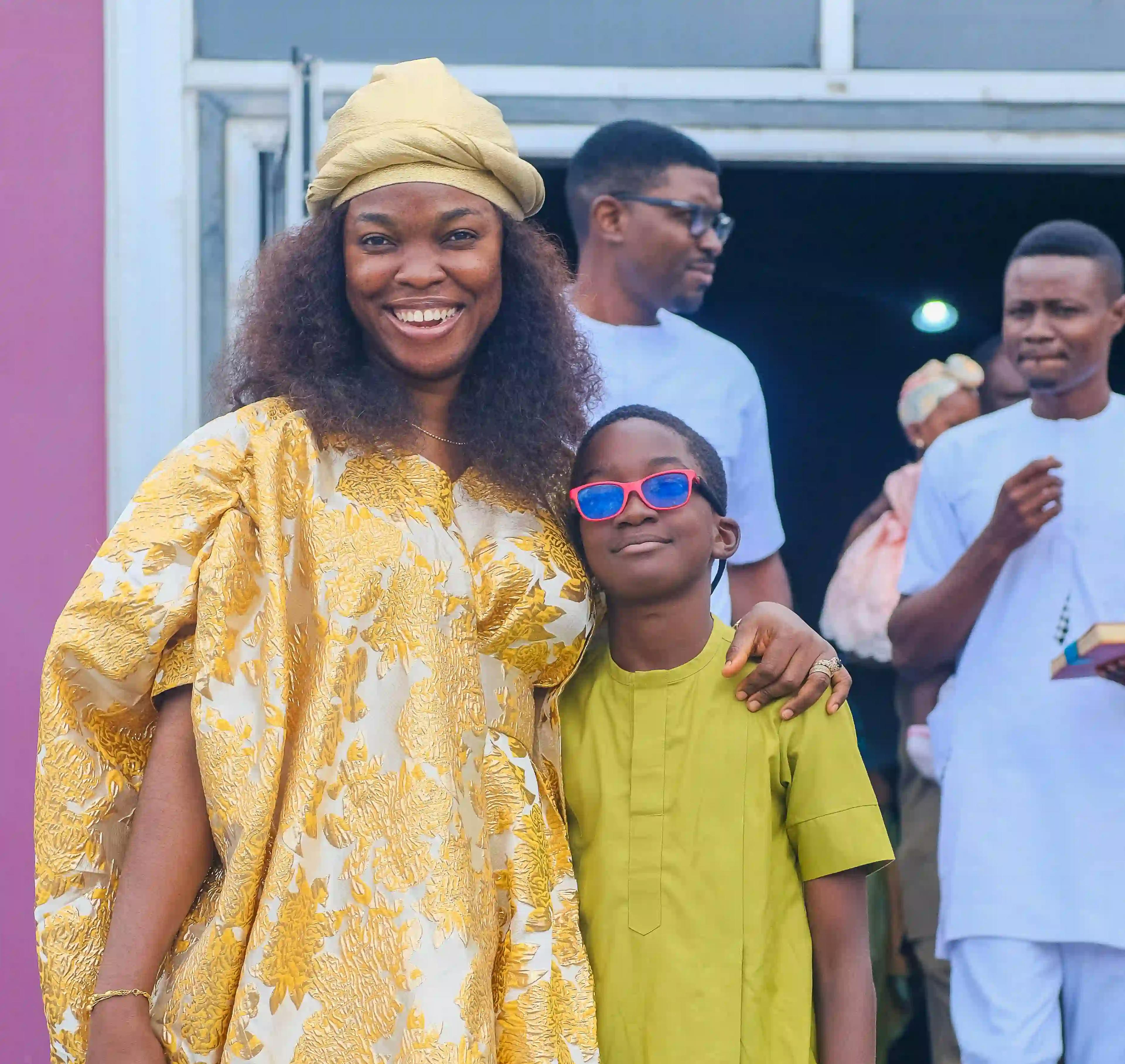 mother and son smiling