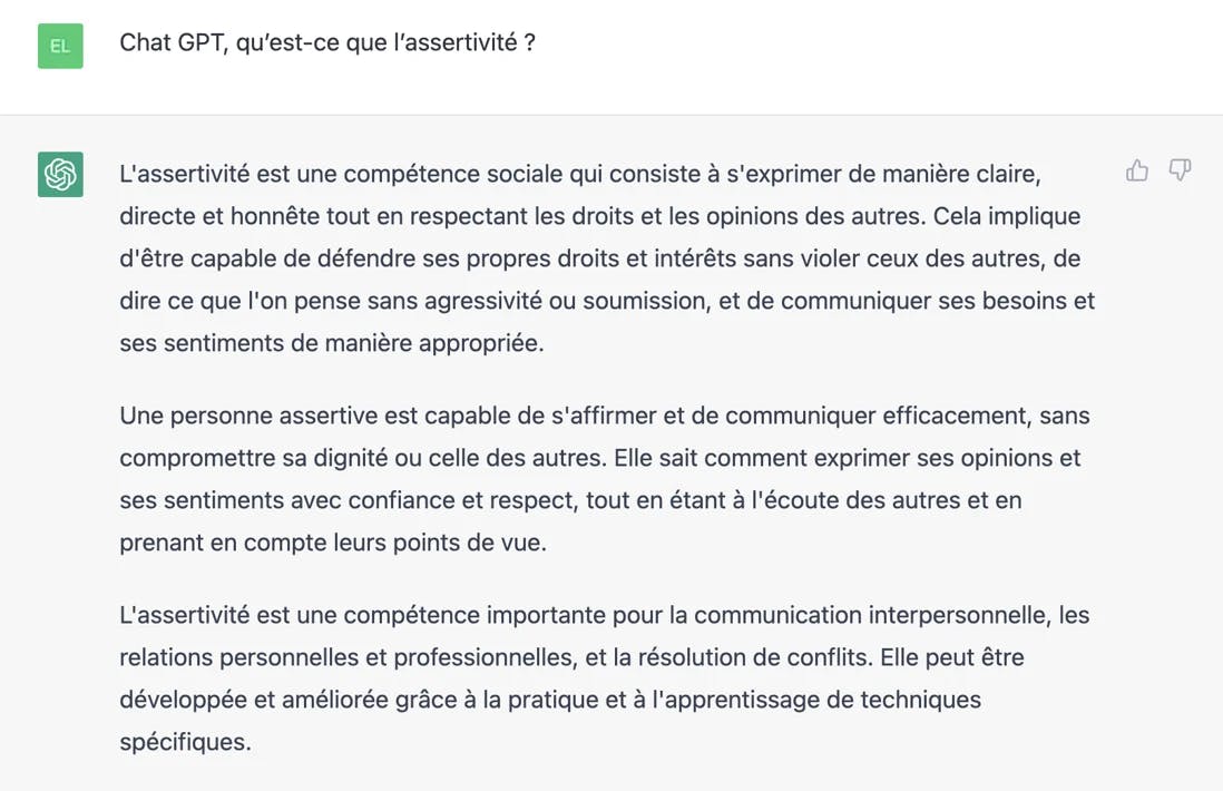 Question 1 : ChatGPT, qu'est-ce que l'assertivité ?