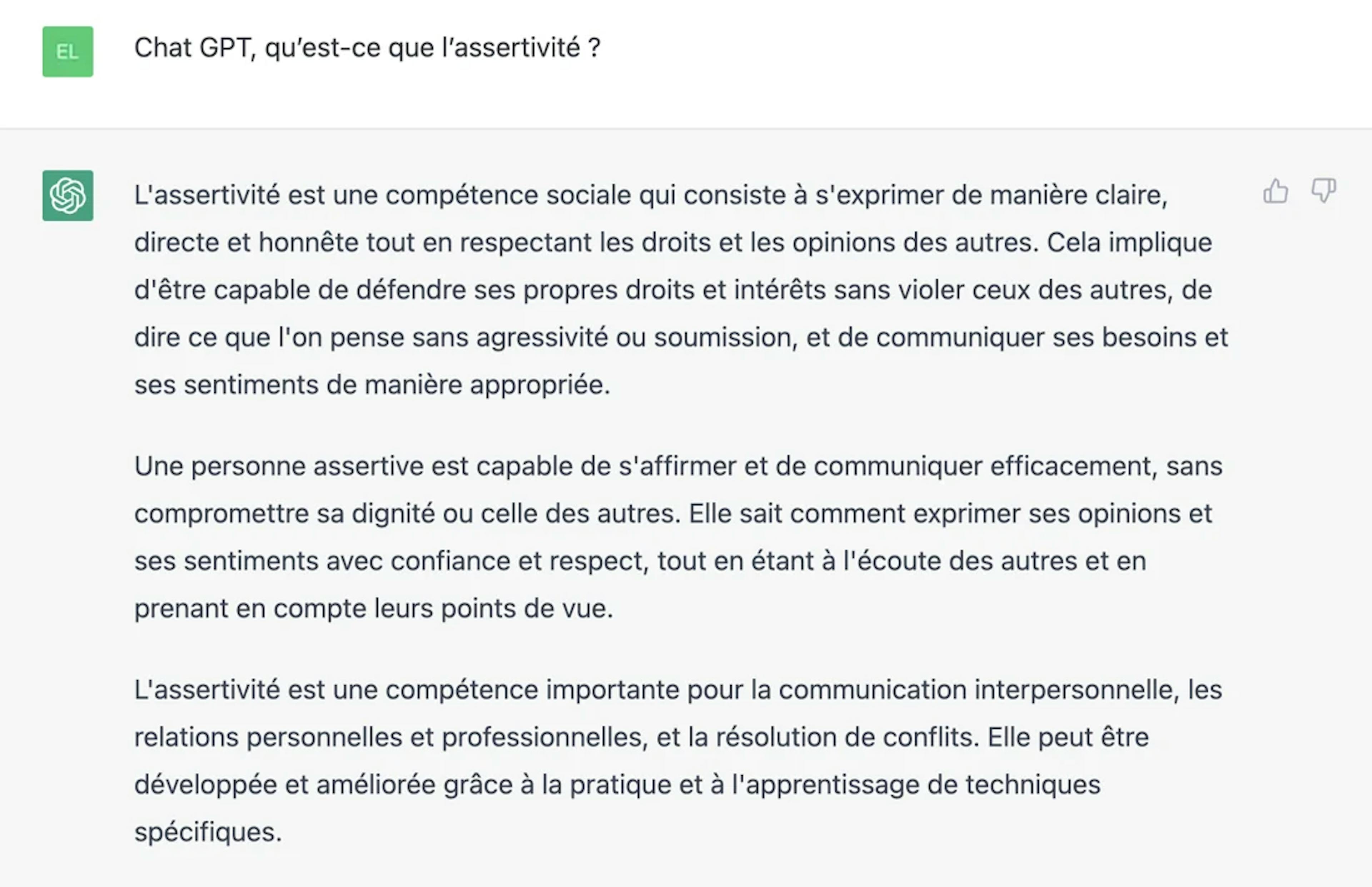 Question 1 : ChatGPT, qu'est-ce que l'assertivité ?