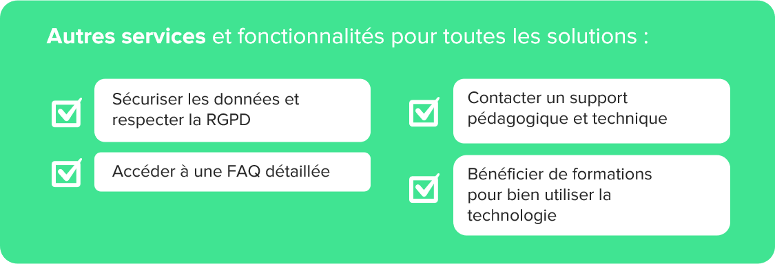 Autres services et fonctionnalités pour toutes les solutions