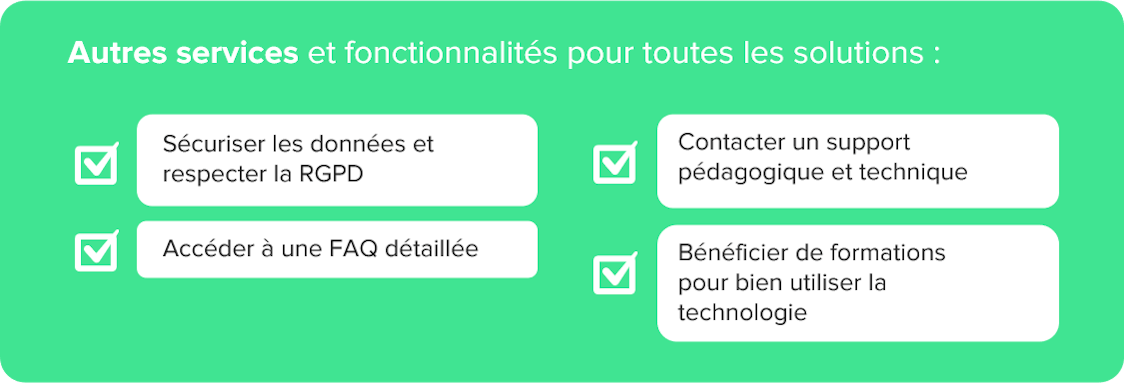 Autres services et fonctionnalités pour toutes les solutions
